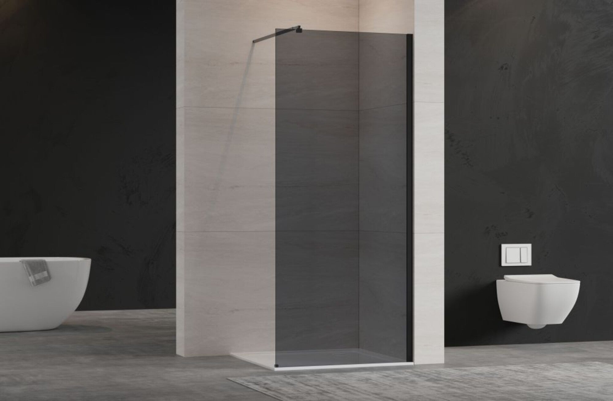 Kabina walk-in Invena 100 x 200 cm czarna szkło 8 mm grafitowe 1