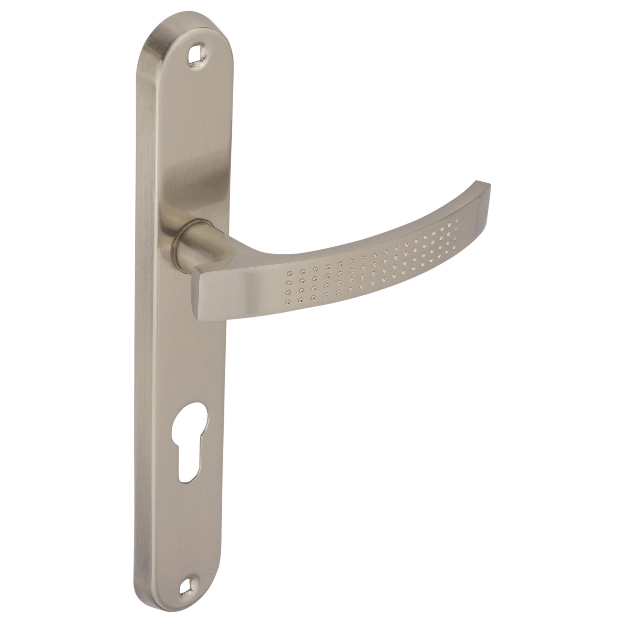 Klamka Argo z długim szyldem na wkładkę nikiel