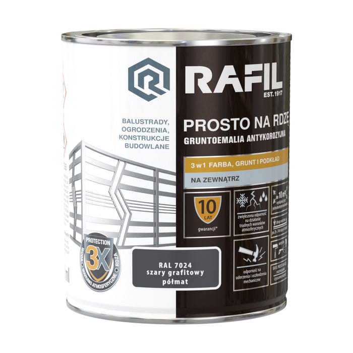 Farba na rdzę Rafil szary grafitowy RAL7024 półmat 0,75l