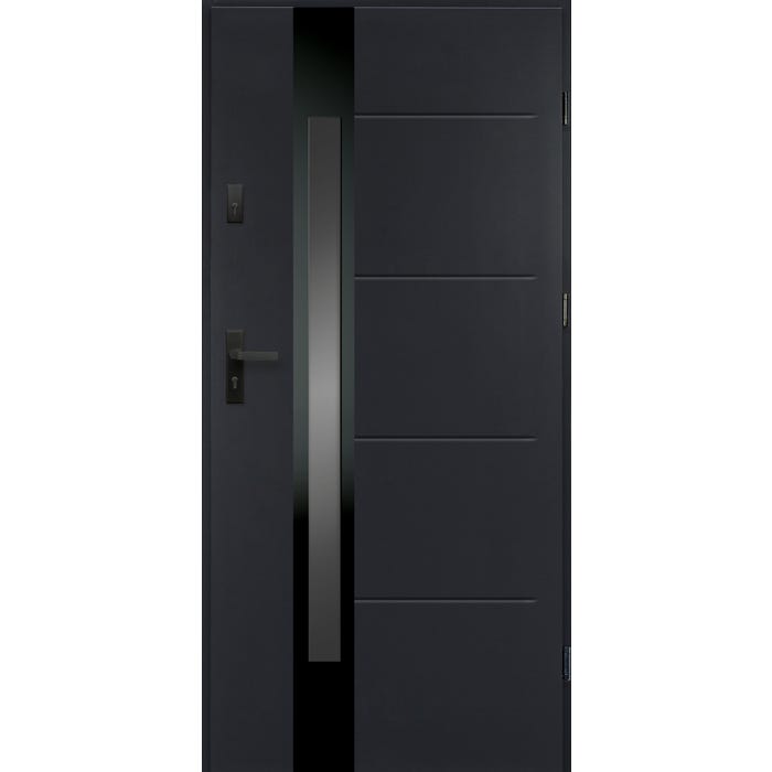 Drzwi stalowe MILAN szklone antracyt 90 prawe