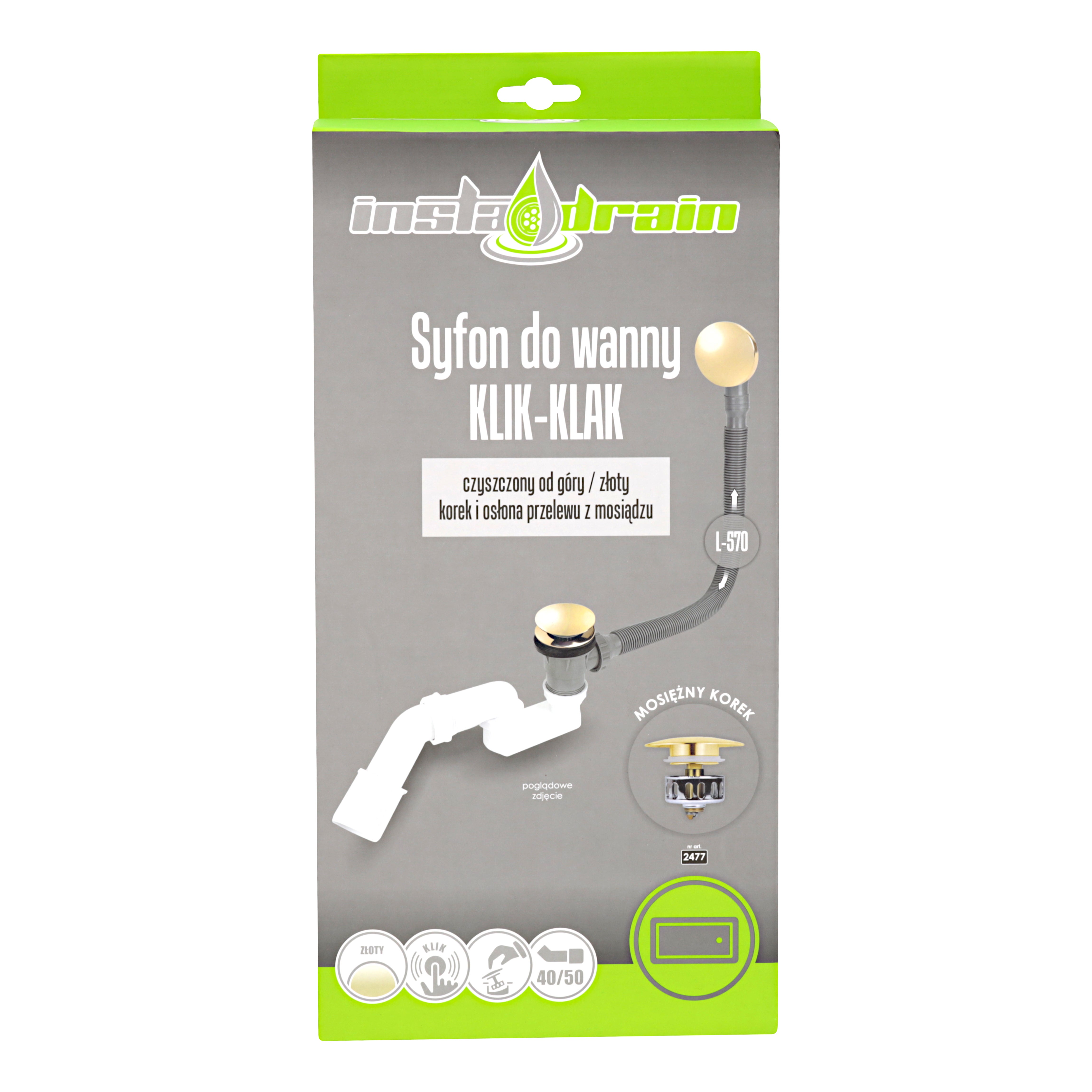 Syfon wannowy klik-klak, czyszczony od góry, złoty 2