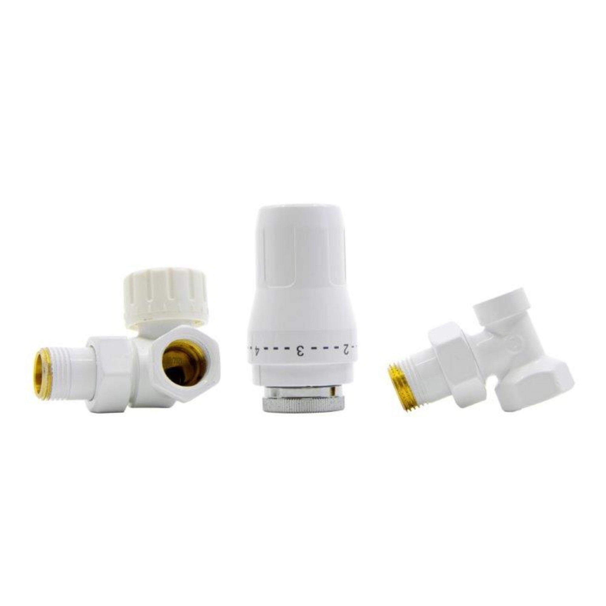 Zestaw termostatyczny osiowy prawy kątowy z głowicą, biały 1