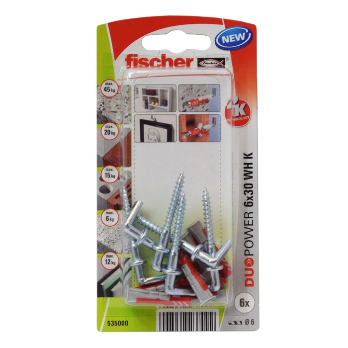 Kołek uniwersalny Duopower 6x30 mm z hakiem prostym