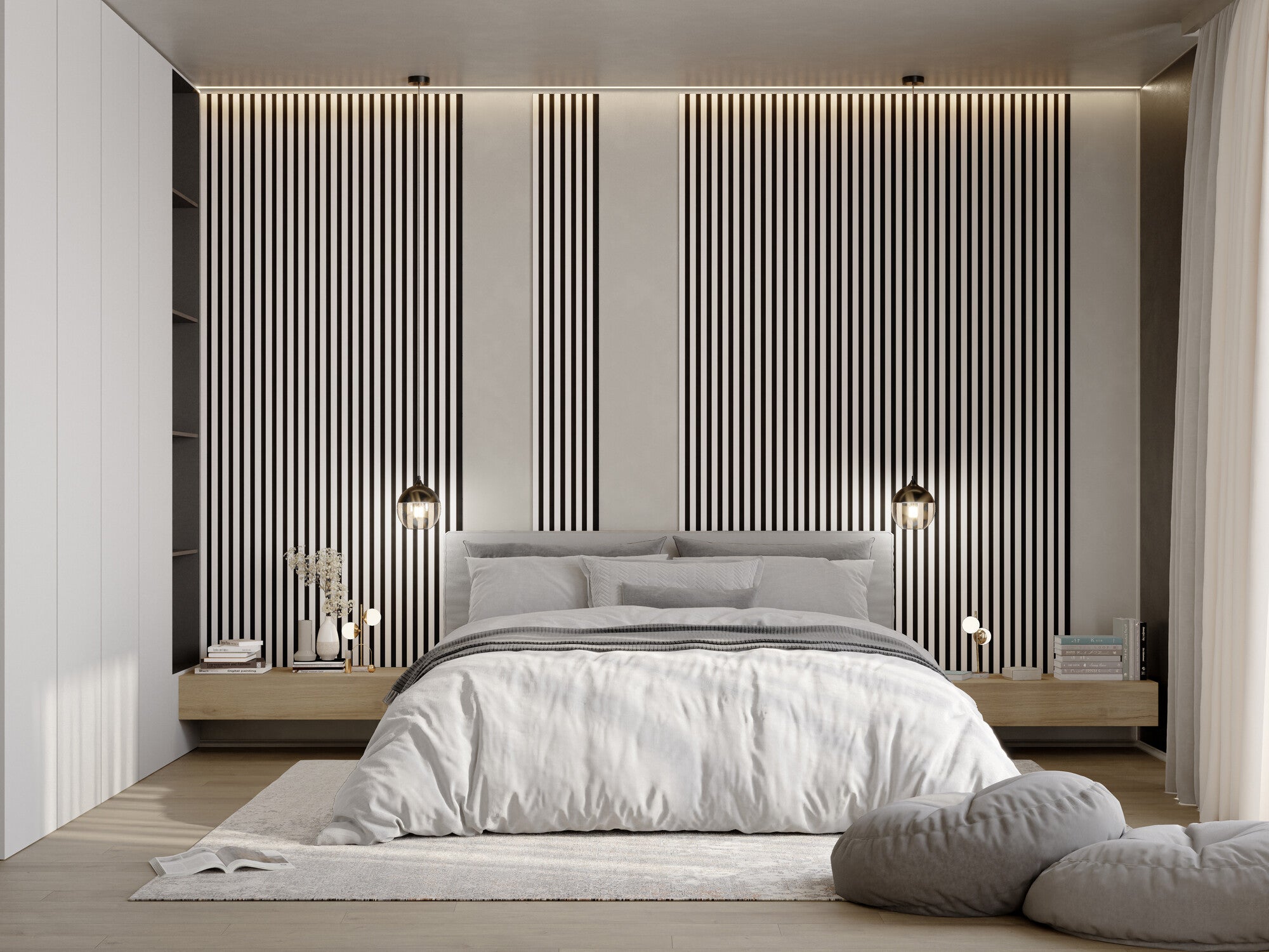 Panel lamelowy na filcowym podkładzie WOODLINE 2700x300 biała, tło czarne 1