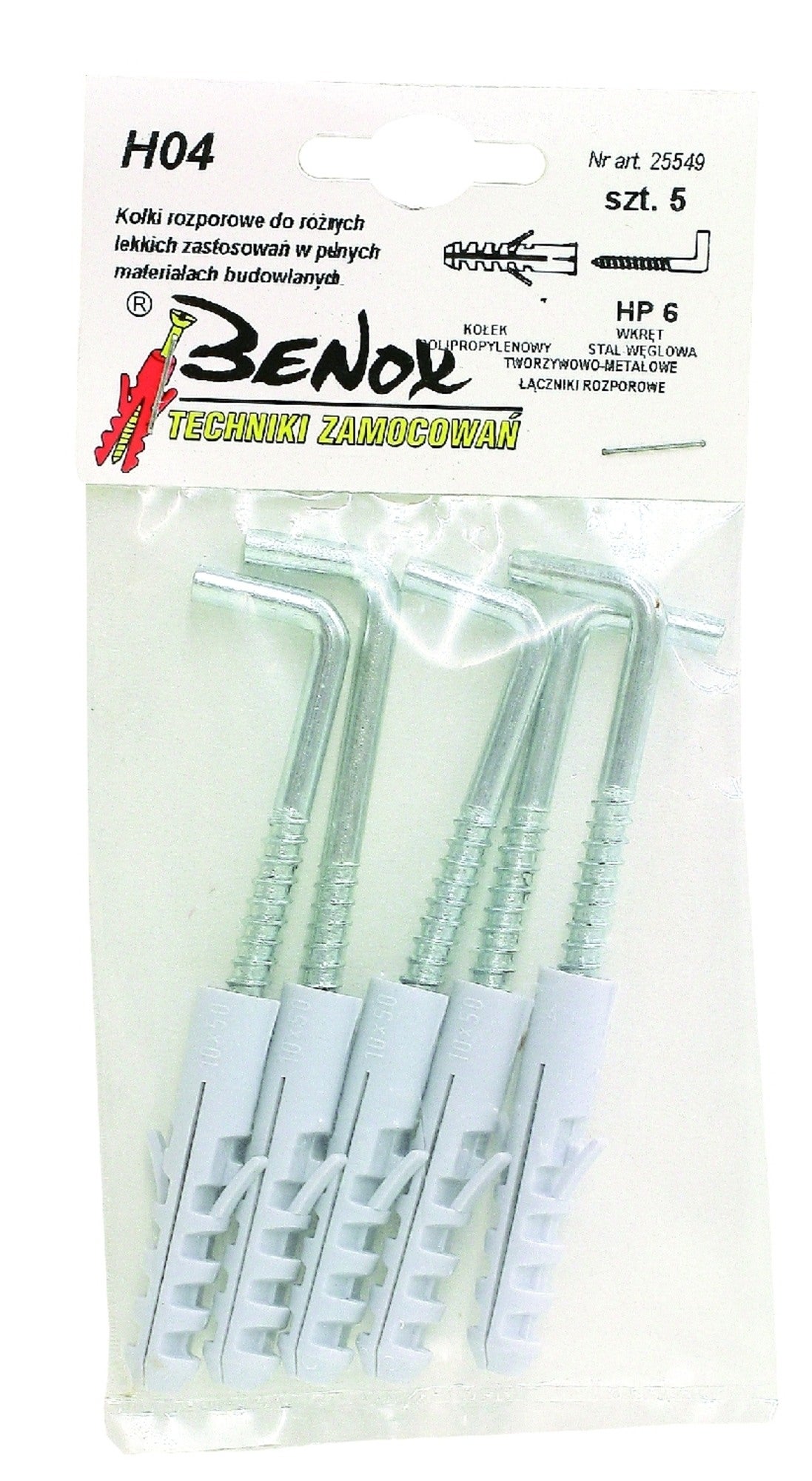 Kołek rozprowy z hakem prostym 10x50 mm