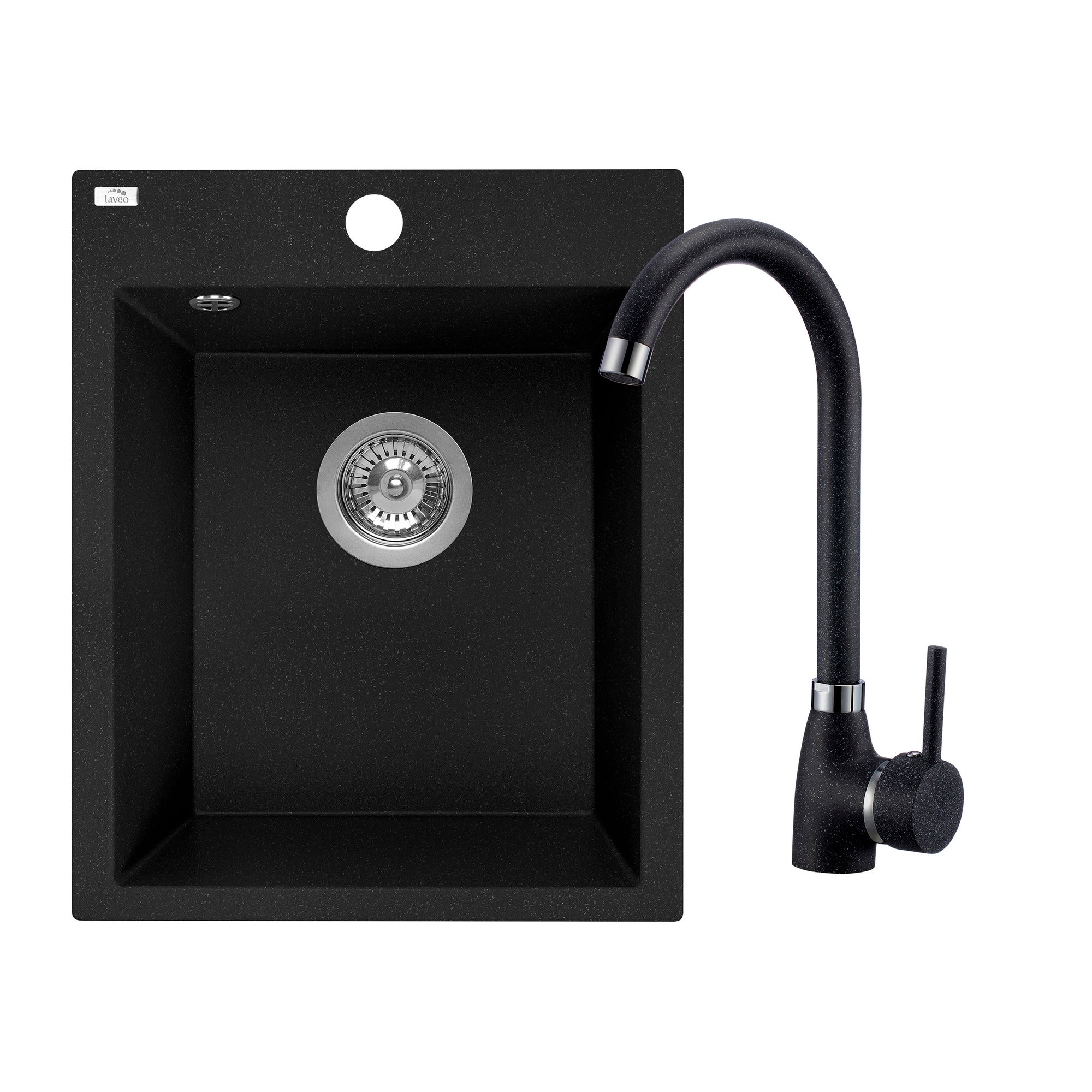 Zlewozmywak granitowy Laveo Chichi z baterią czarny