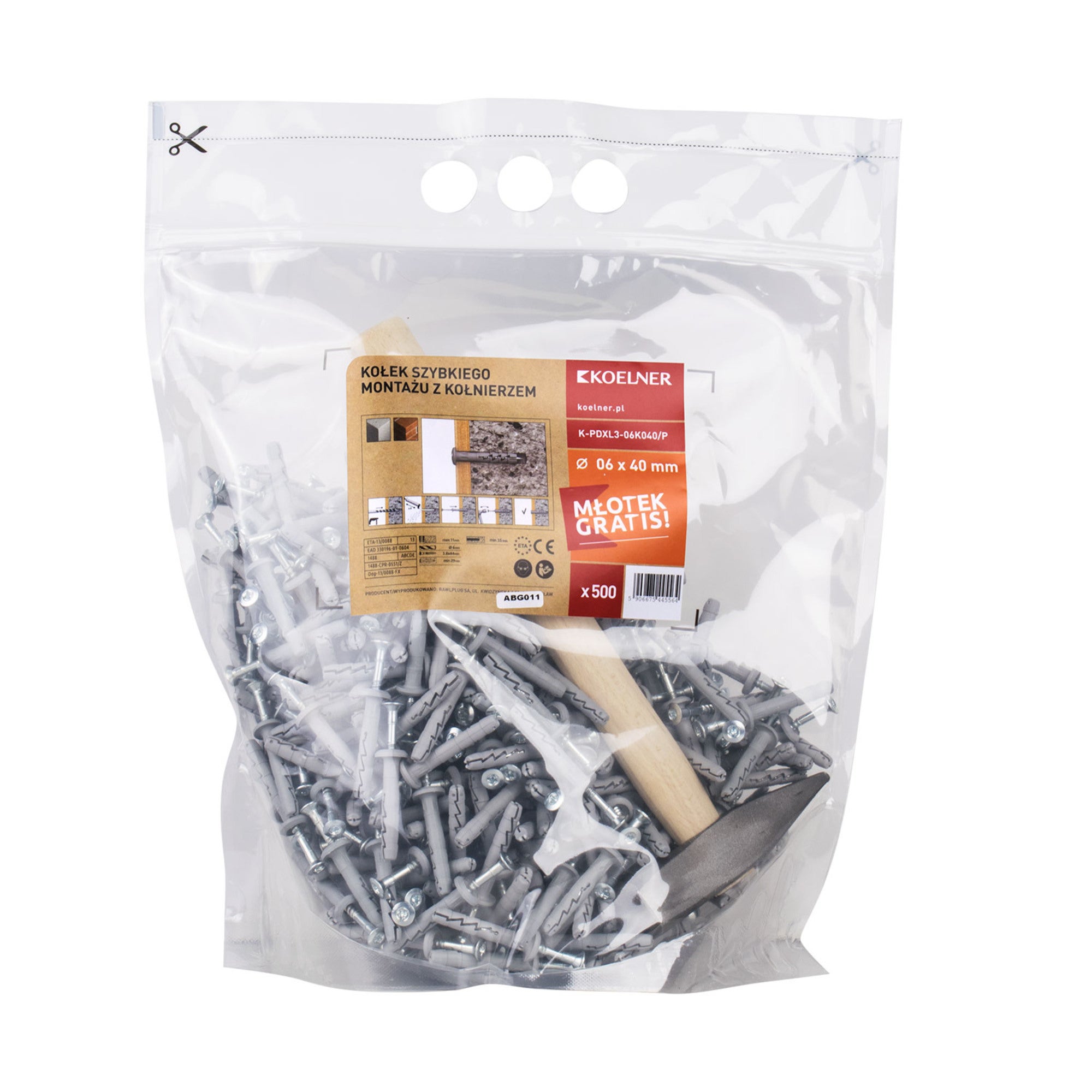 Kołek do wbijania 6x40 mm + młotek  0