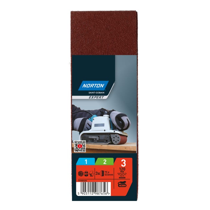 Taśma ścierna bezkońcowa 75x533 mm P120, 3 szt.