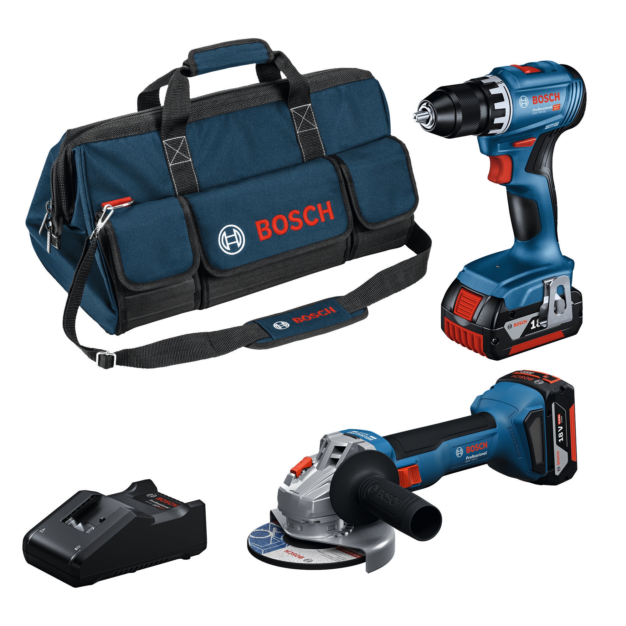 Zestaw narzędzi akumulatorowych 18 V + 2 x 4 Ah, BOSCH 0615A5007N