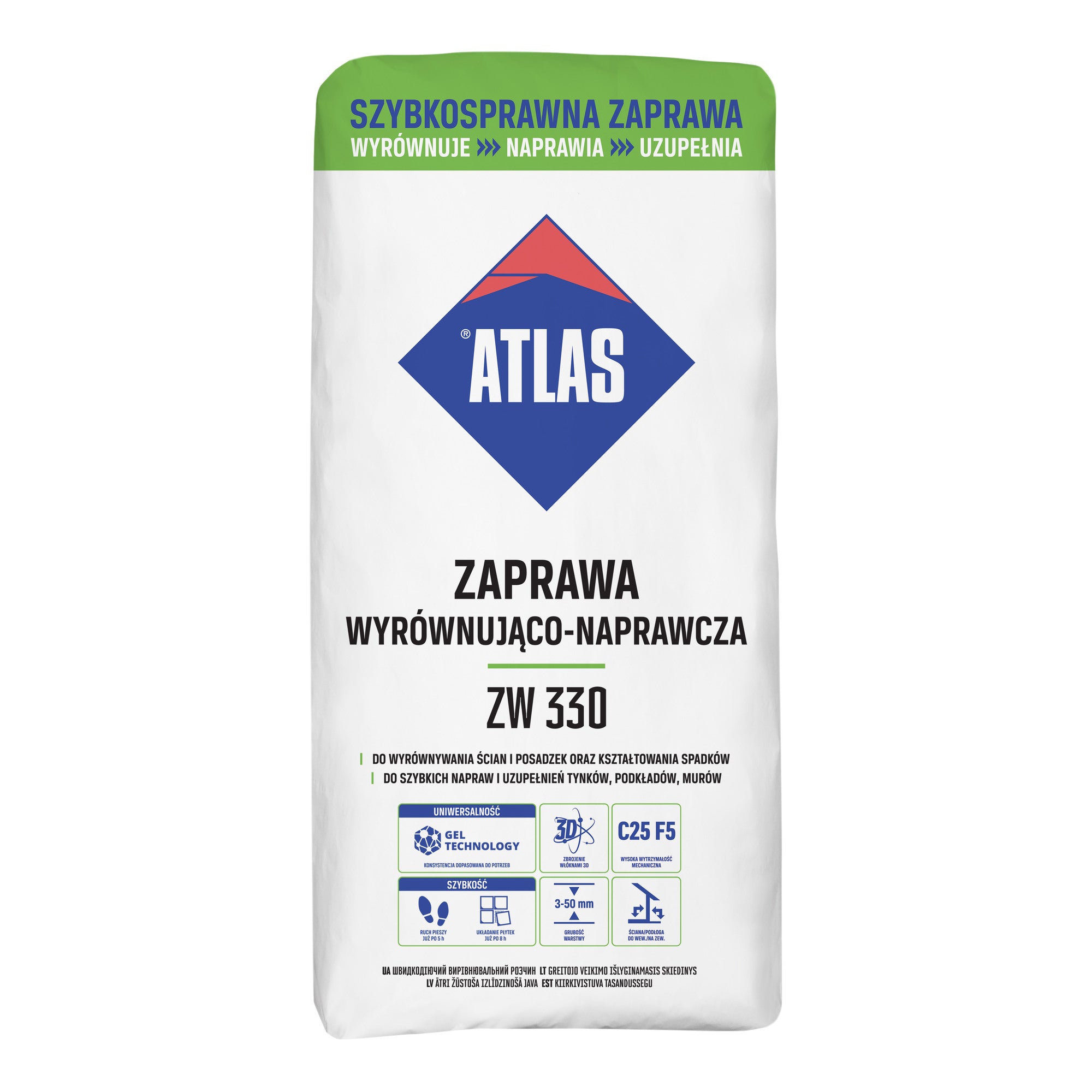 Zaprawa wyrównująca Atlas ZW 330 25 kg, szybkosprawna, 3-30 mm 0