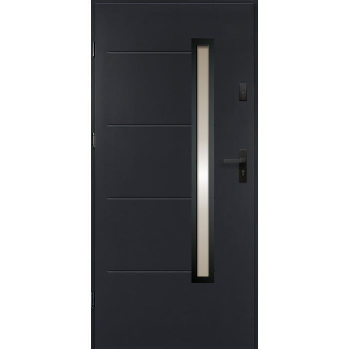 Drzwi stalowe BARCELONA szklone antracyt 80 prawe