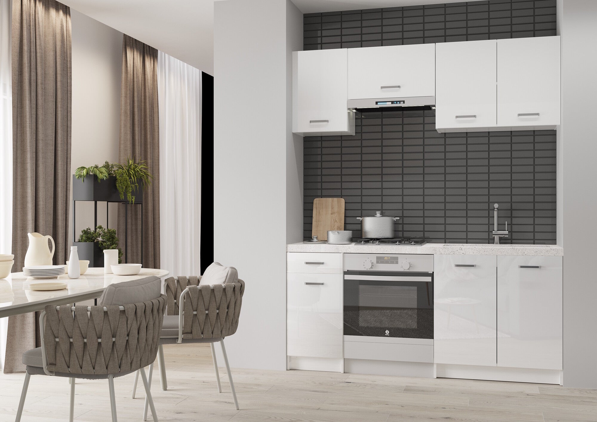 Zestaw mebli kuchennych FIRST 180 cm 5 szafek biały lakier/biały mat 1