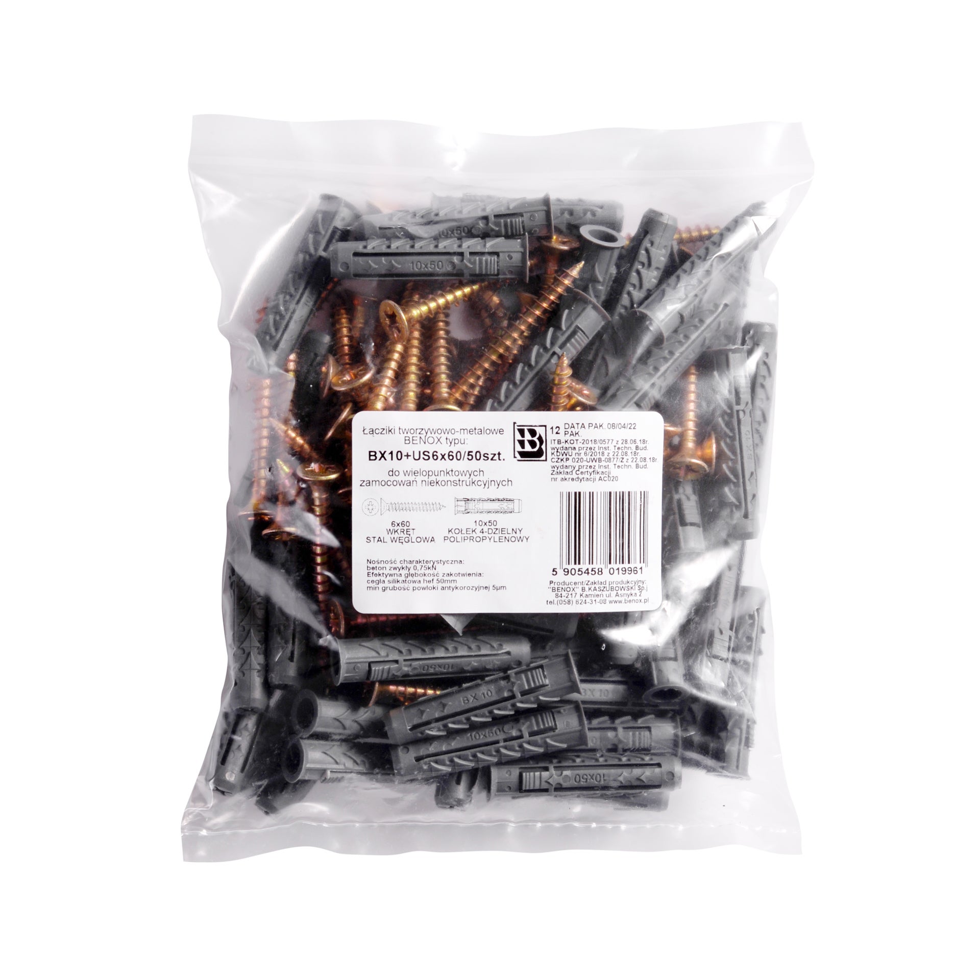 Kołek rozporowy fi 10 z wkrętem 6.0x60 mm (50 szt.) 1