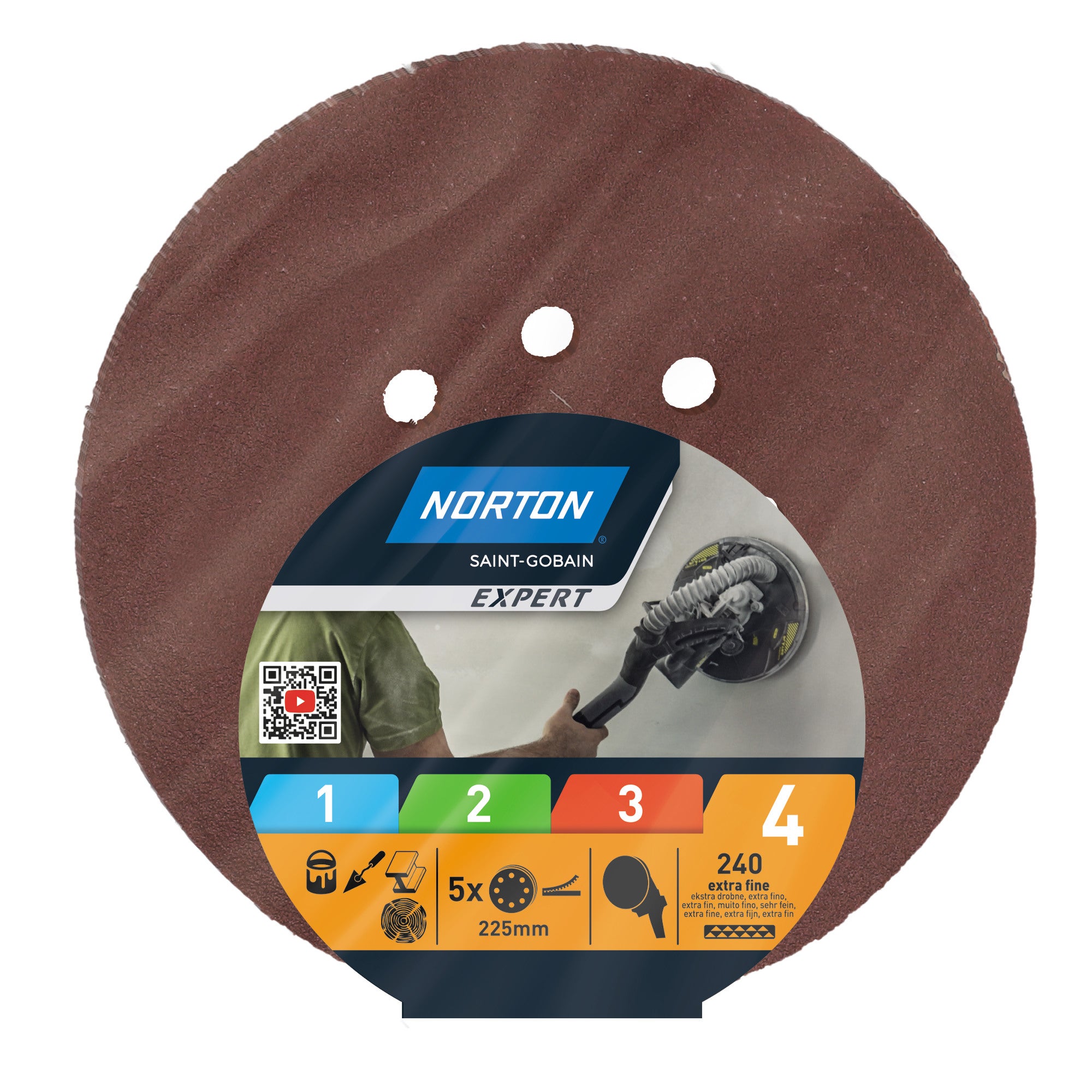 Krążek ścierny 225 mm 8 otworów P240, 5 szt.