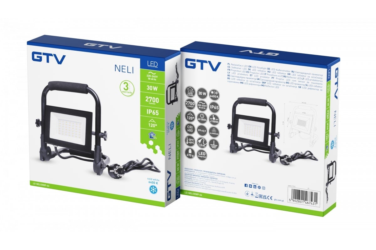 Naświetlacz LED 30W 2700 lm 6400K IP65 przenośny 1