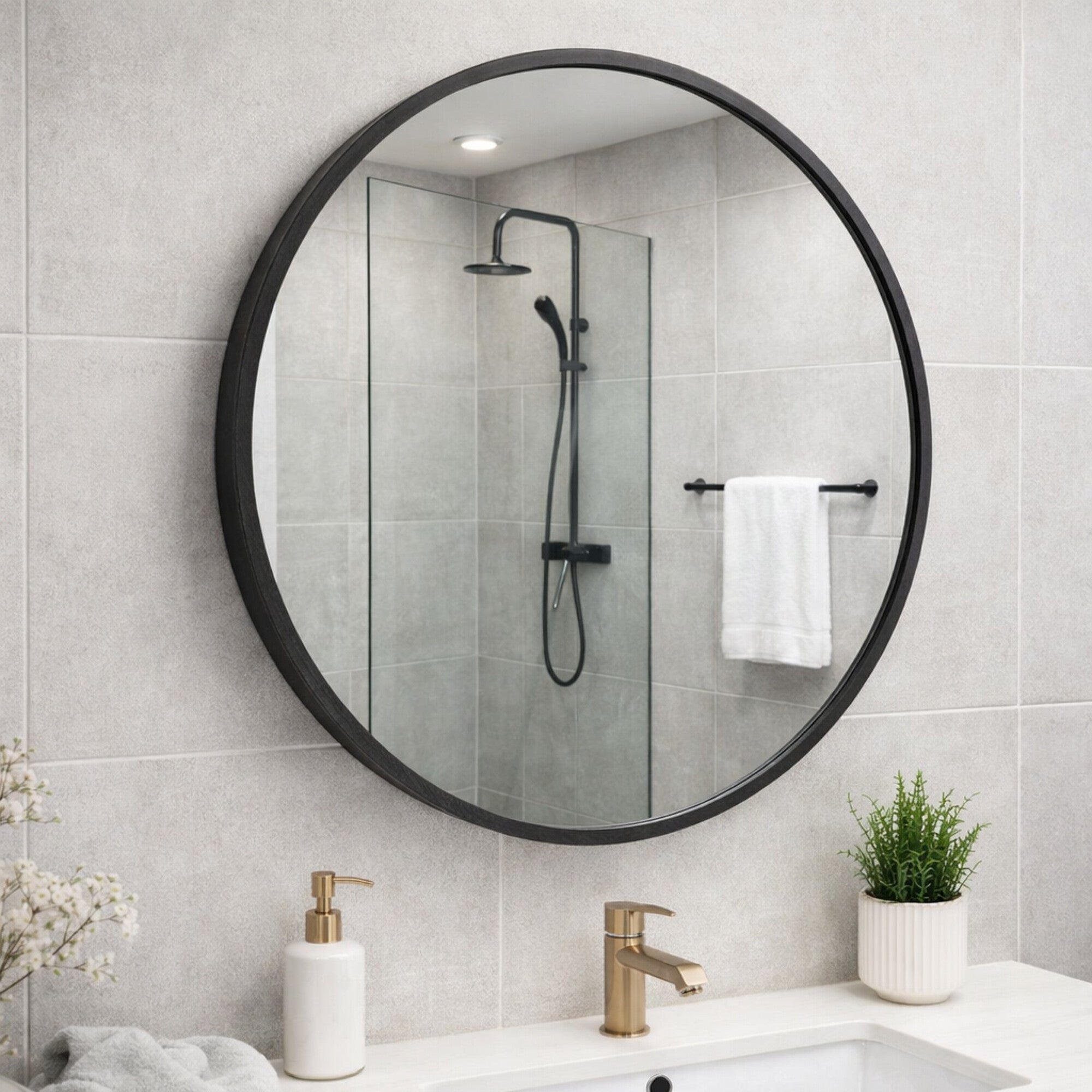 Lustro okrągłe 70 cm z ramą czarną 1