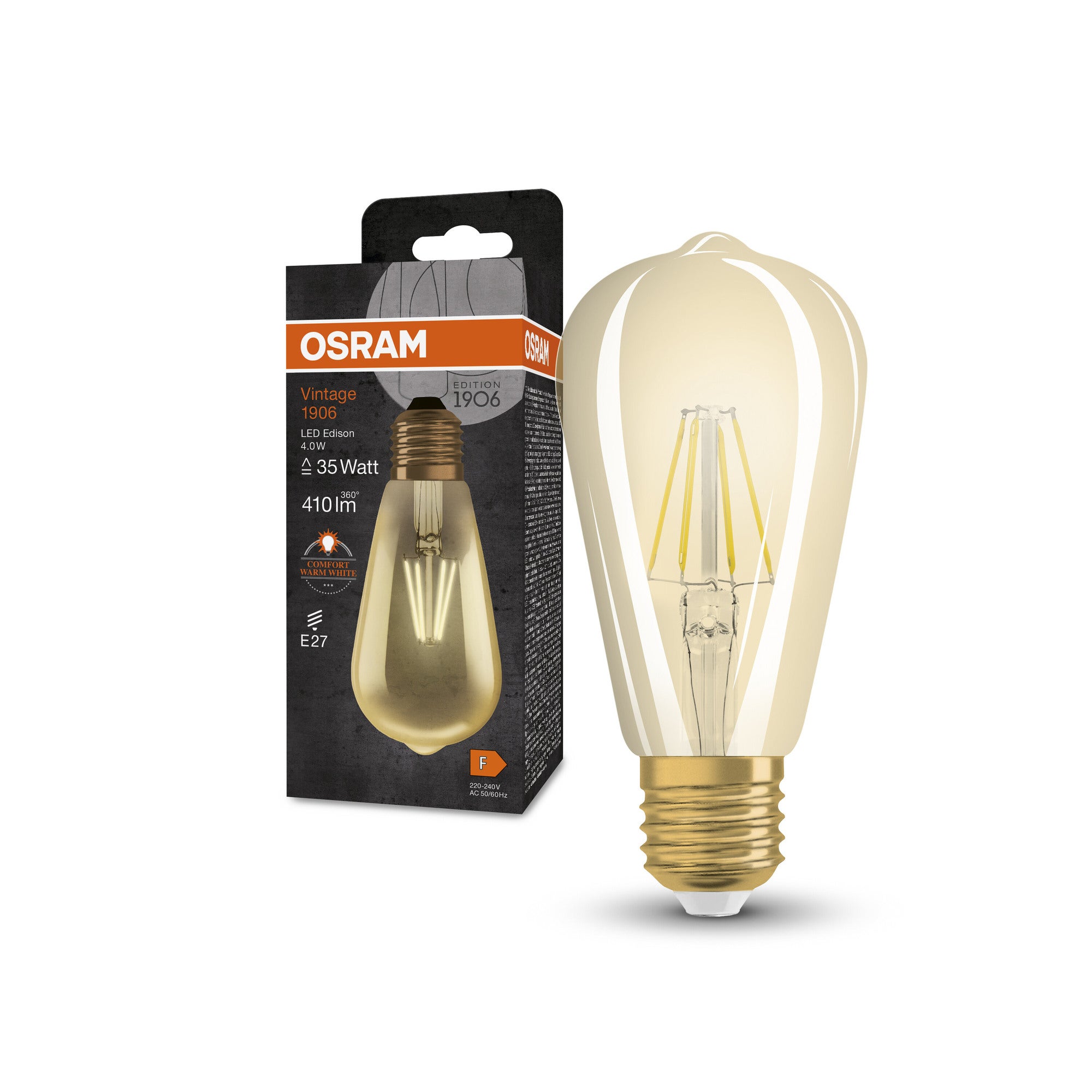 Żarówka LED typu filament E27, typu EDISON ST64, 4W, 410Lm, 2700K, OSRAM