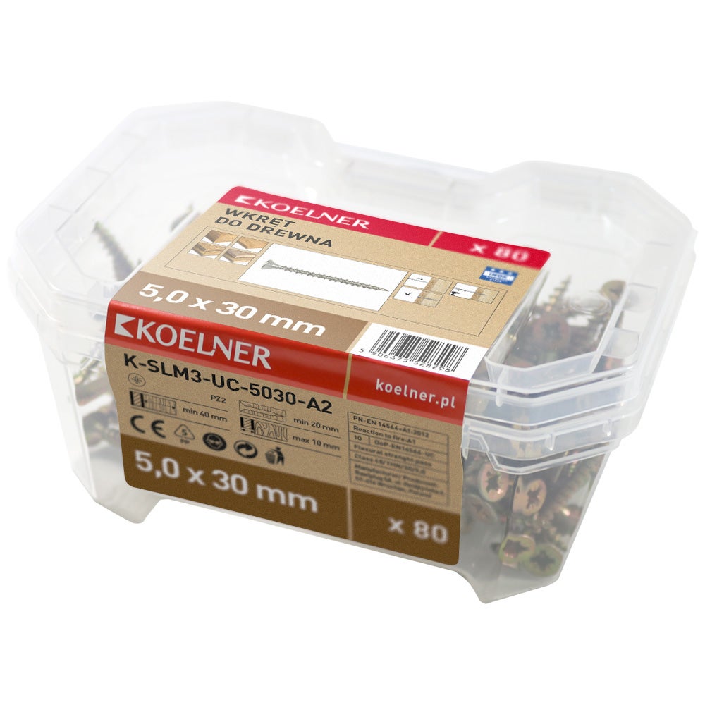 Wkręt utwardzany do drewna A2 5.0x30 mm (80 szt.) 1