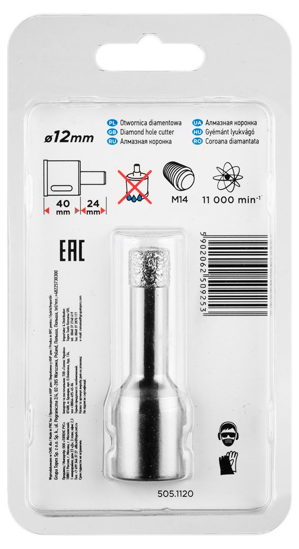 Otwornica do gresu "na sucho" 12 mm M14 Graphite 1