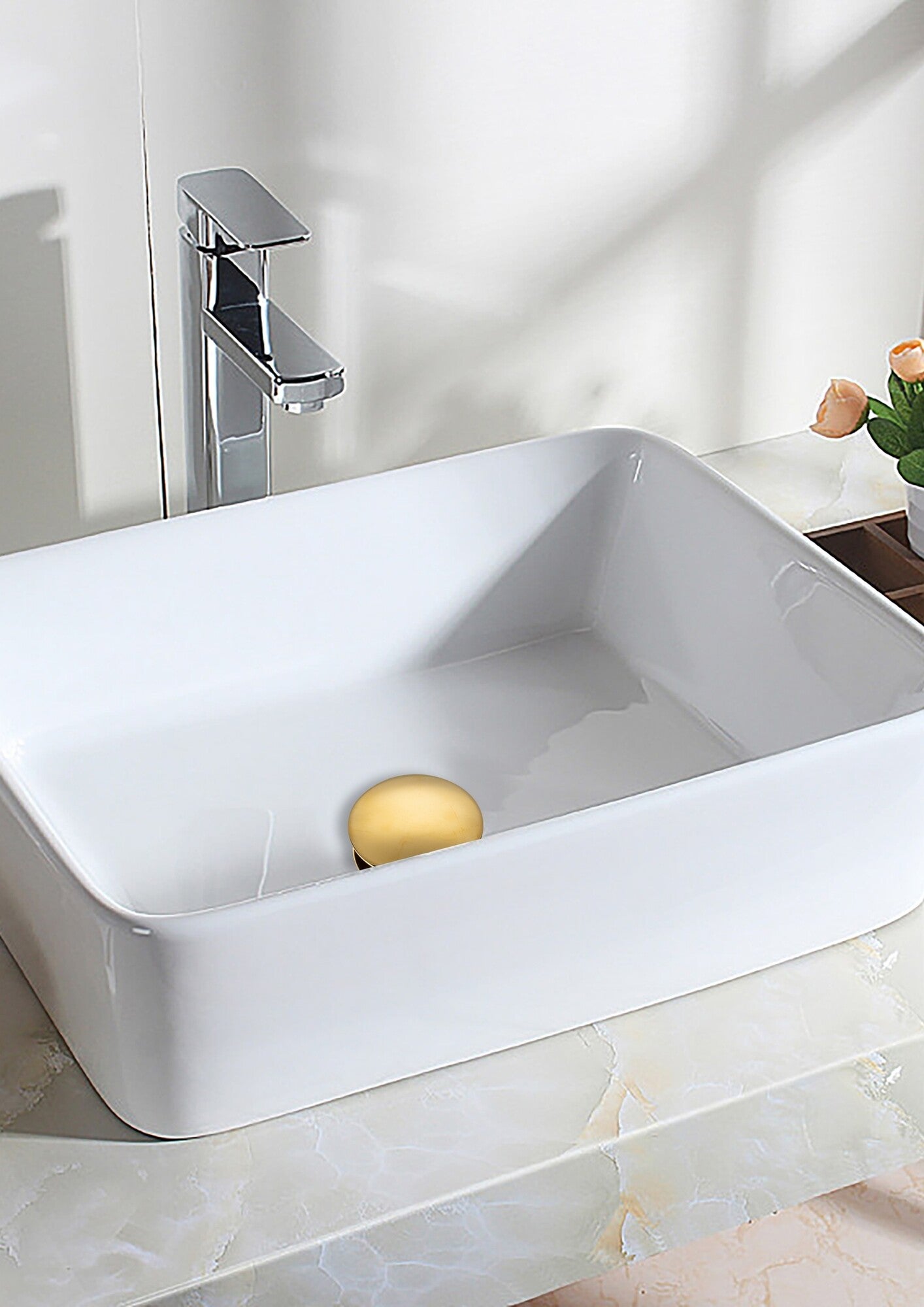 Korek umywalkowy mosiężny klik-klak, bez przelewu, złoty 2