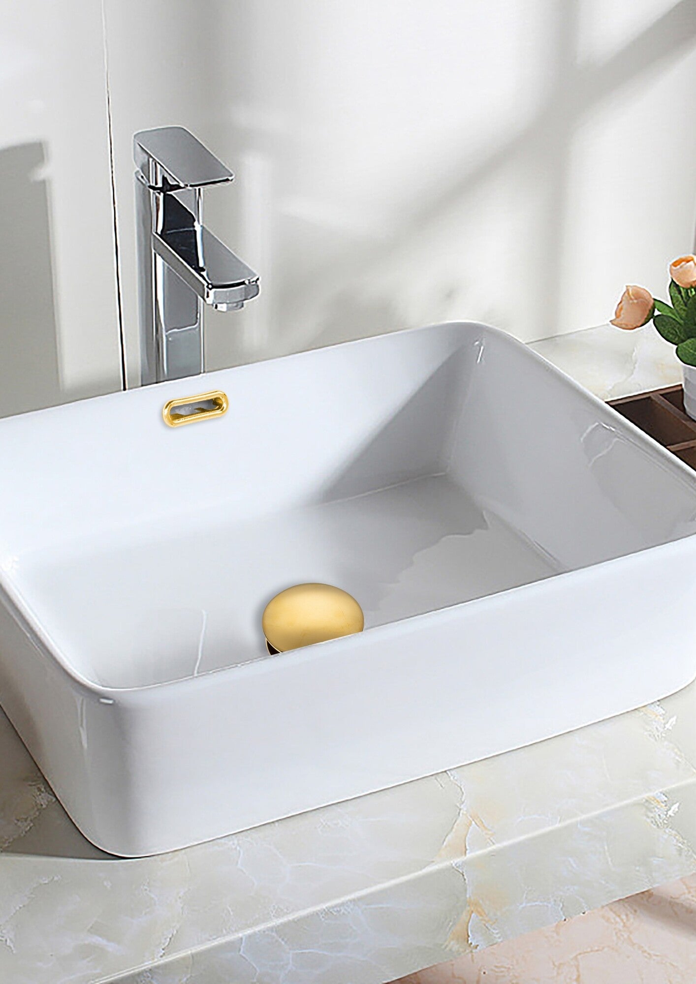 Korek umywalkowy mosiężny klik-klak, z przelewem, złoty 2