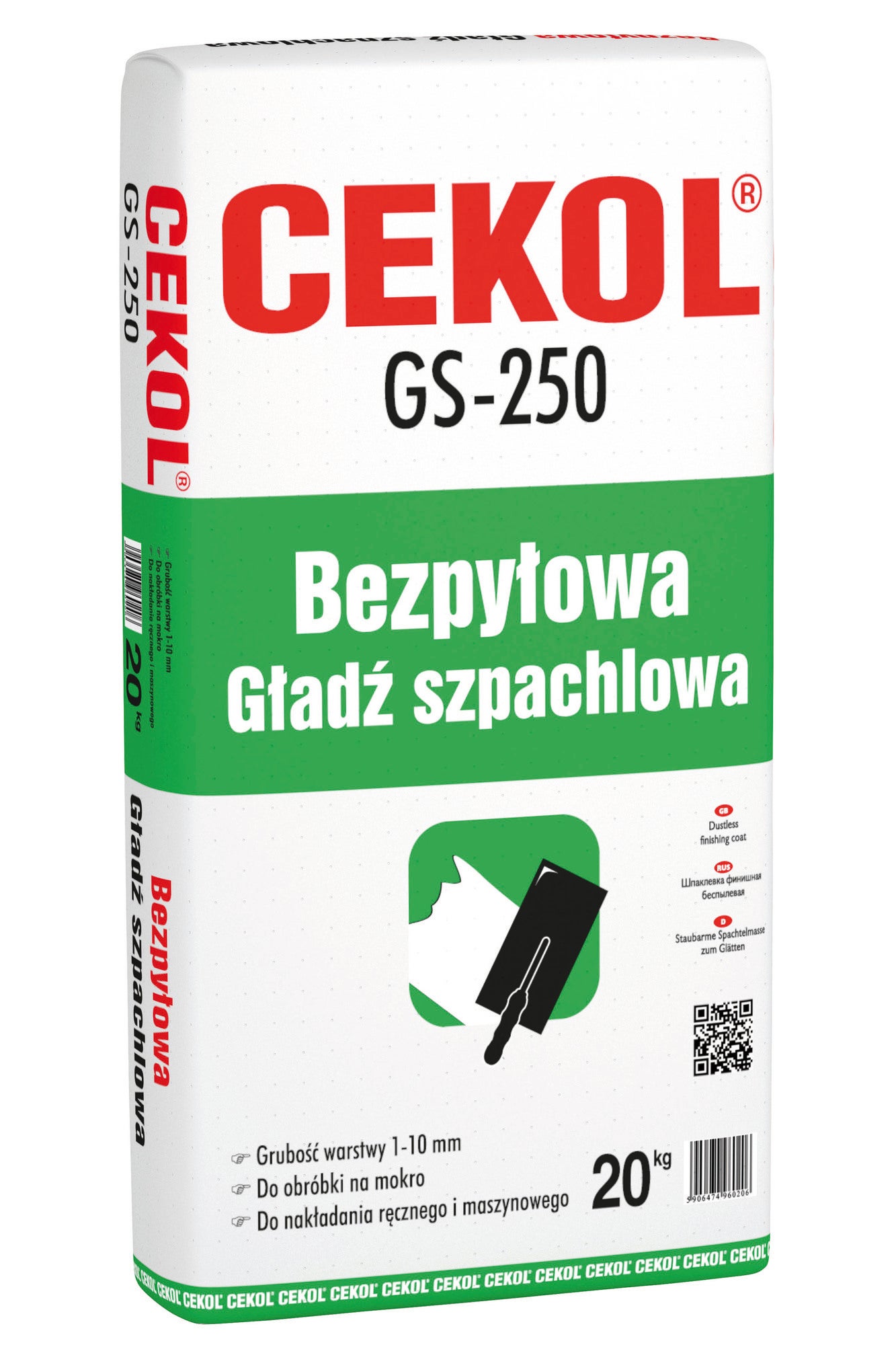 Gładź szpachlowa Cekol GS-250 20 kg, bezpyłowa 1