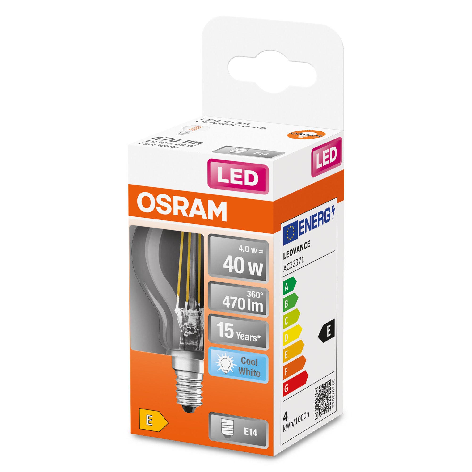 Żarówka LED typu filament E14, kulka, 4W, 470Lm, 4000K, OSRAM