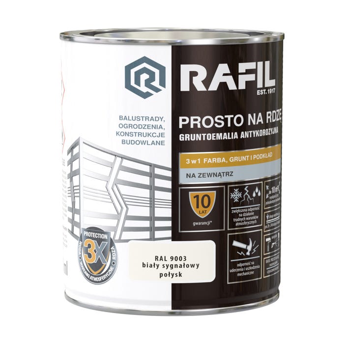 Farba na rdzę Rafil biały sygnałowy RAL9003 połysk 0,75l