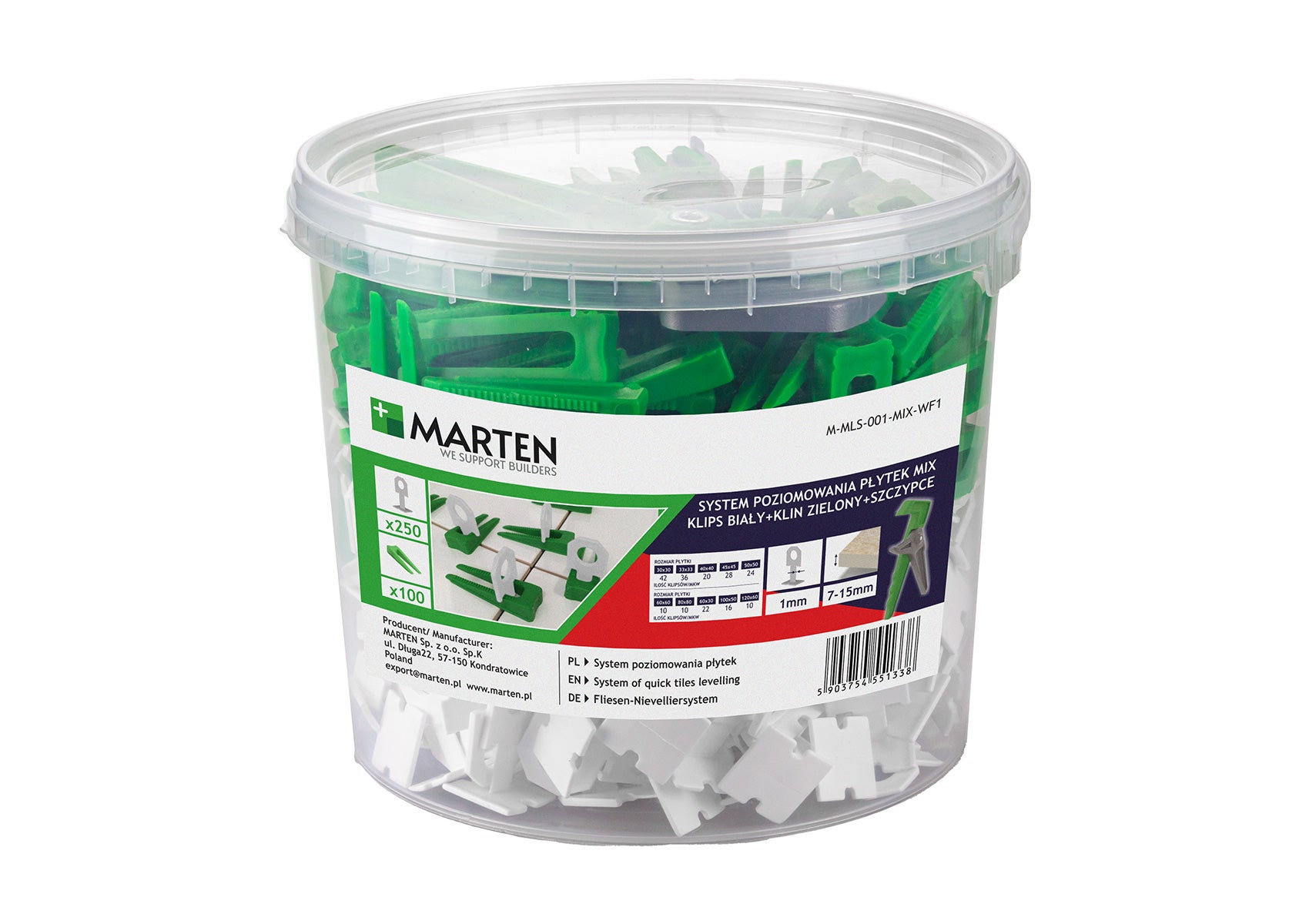 System poziomujący zestaw startowy: klipsy 1 mm + kliny + szczypce 1