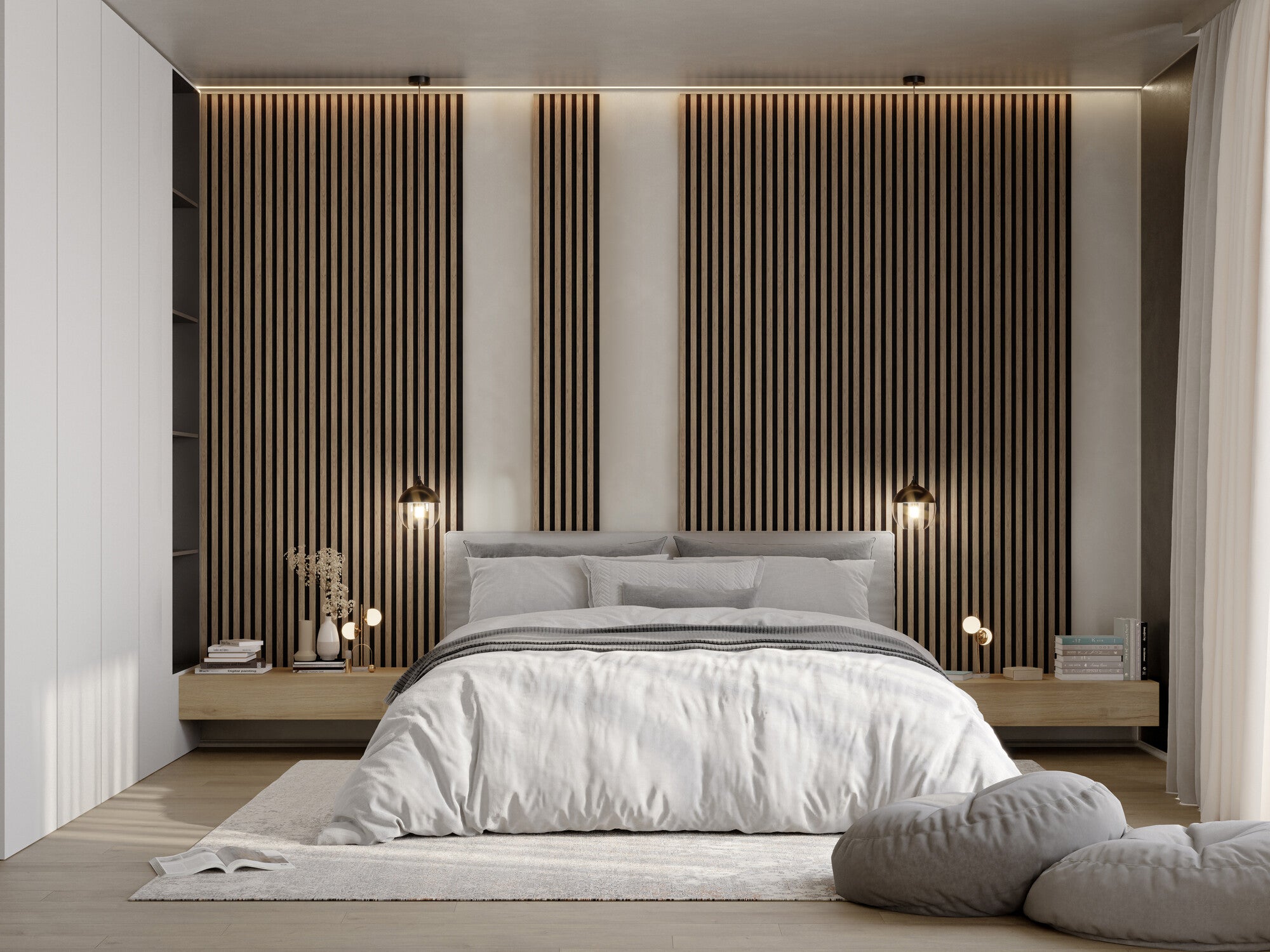 Panel lamelowy na filcowym podkładzie WL 2700x300 mm, dąb saragossa, tło czarne 3