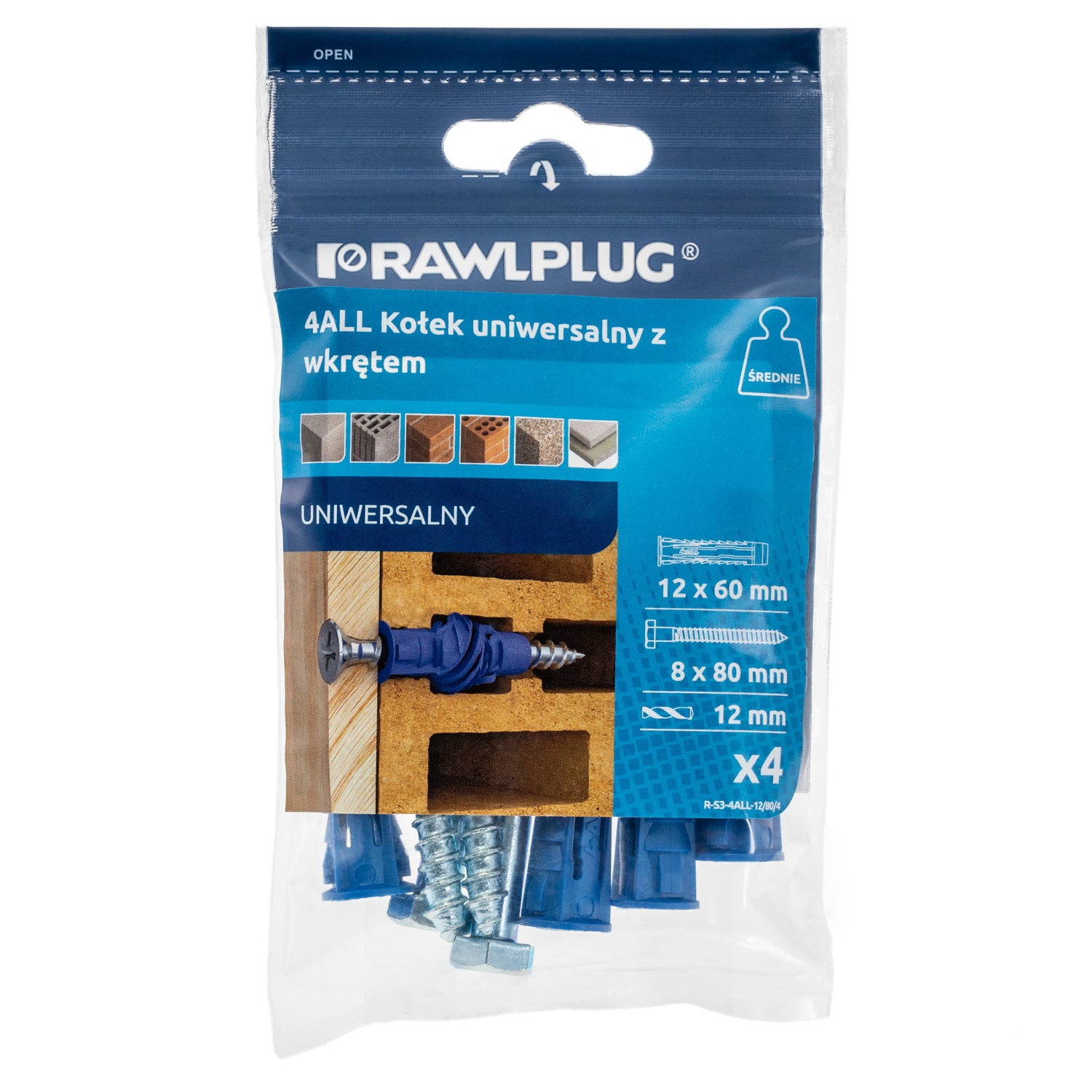 Kołek uniwersalny 4ALL 12x60 mm z wkrętem (4 szt.) 1