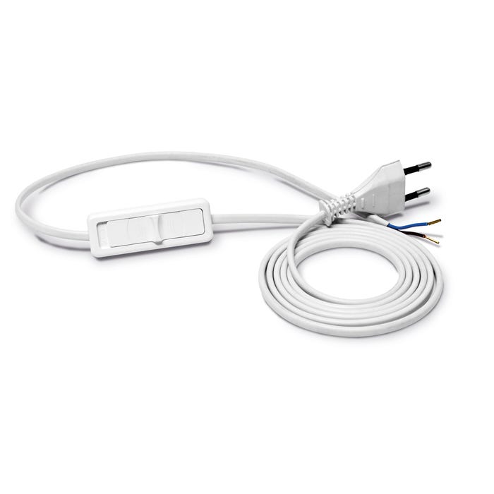 Przyłączacz z wtyczką płaską 1,9m 2x0,75 biały z wyłącznikiem