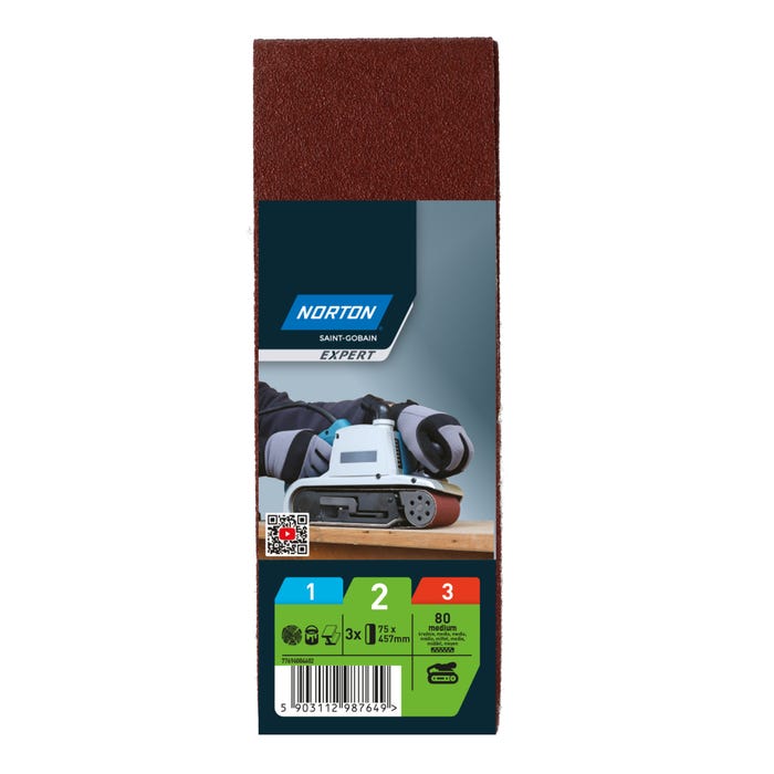 Taśma ścierna bezkońcowa 75x457 mm P80, 3 szt.