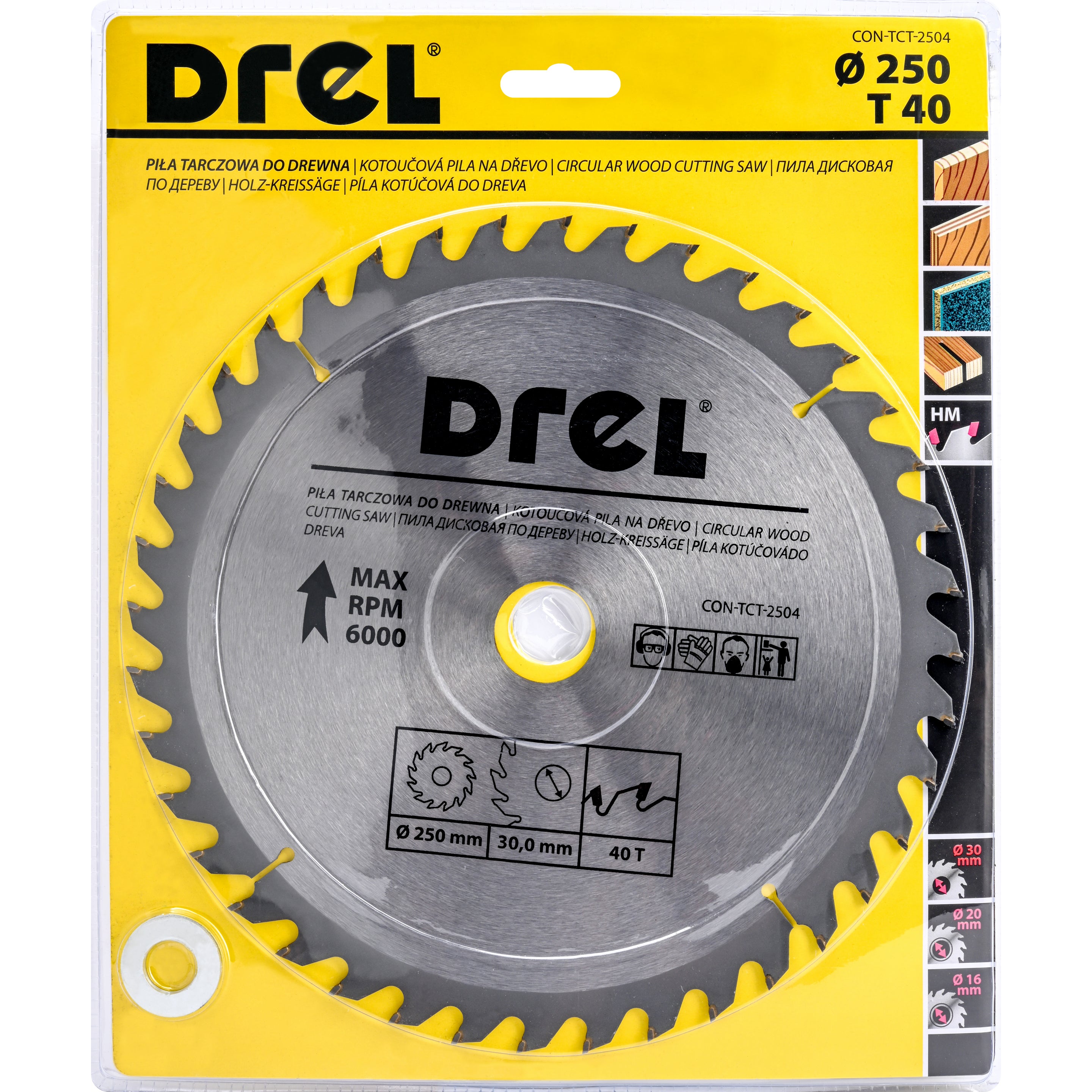 Piła widiowa do drewna 250 mm 40Z, otwór 16/20/30 1