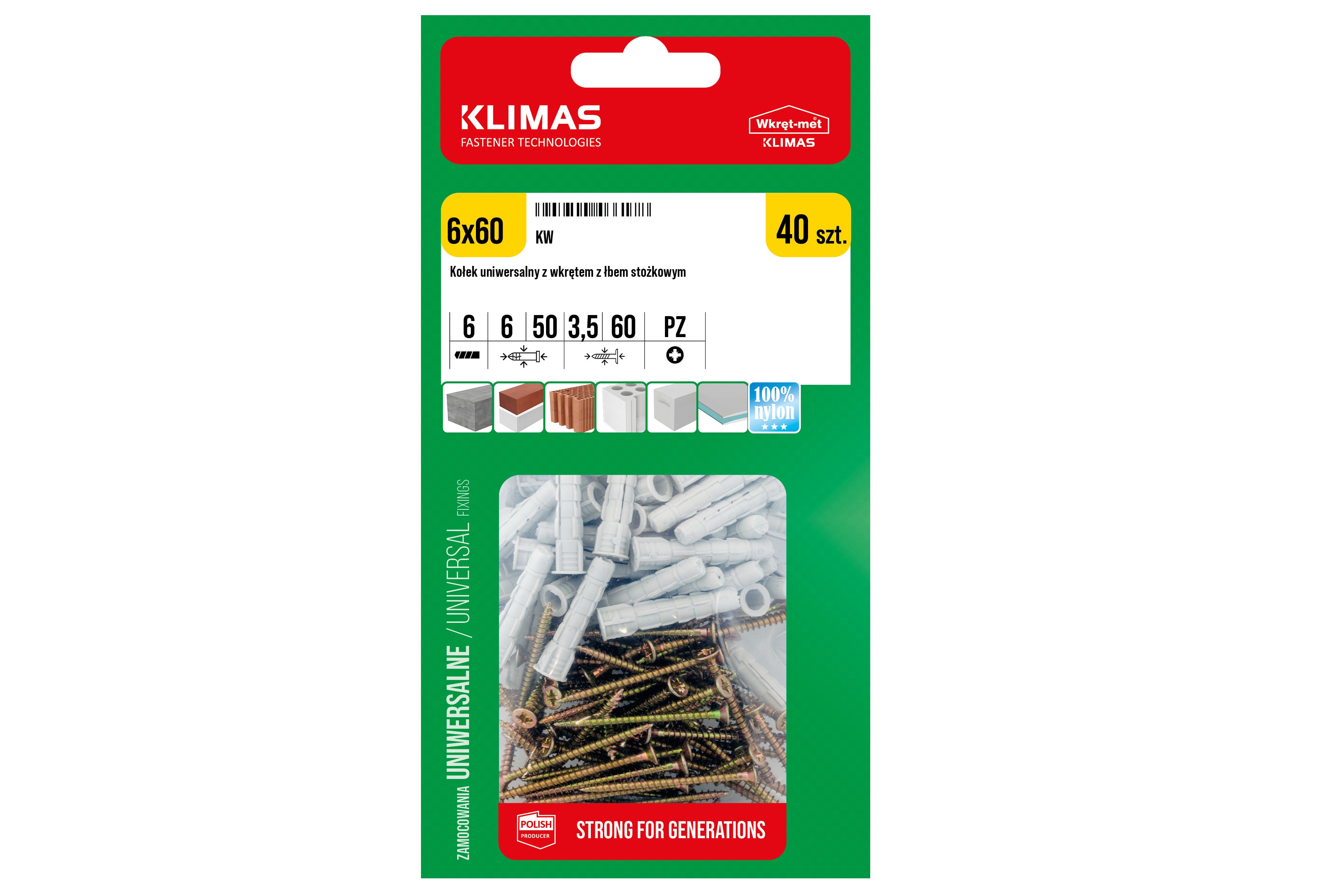 Kołek wszechstronny 6.0x60 mm (40 szt.) 1