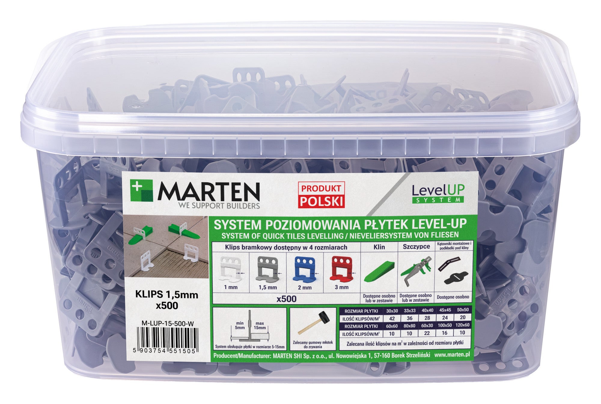 Marten system poziomowania Level Up bramka 1.5mm 500 sztuk