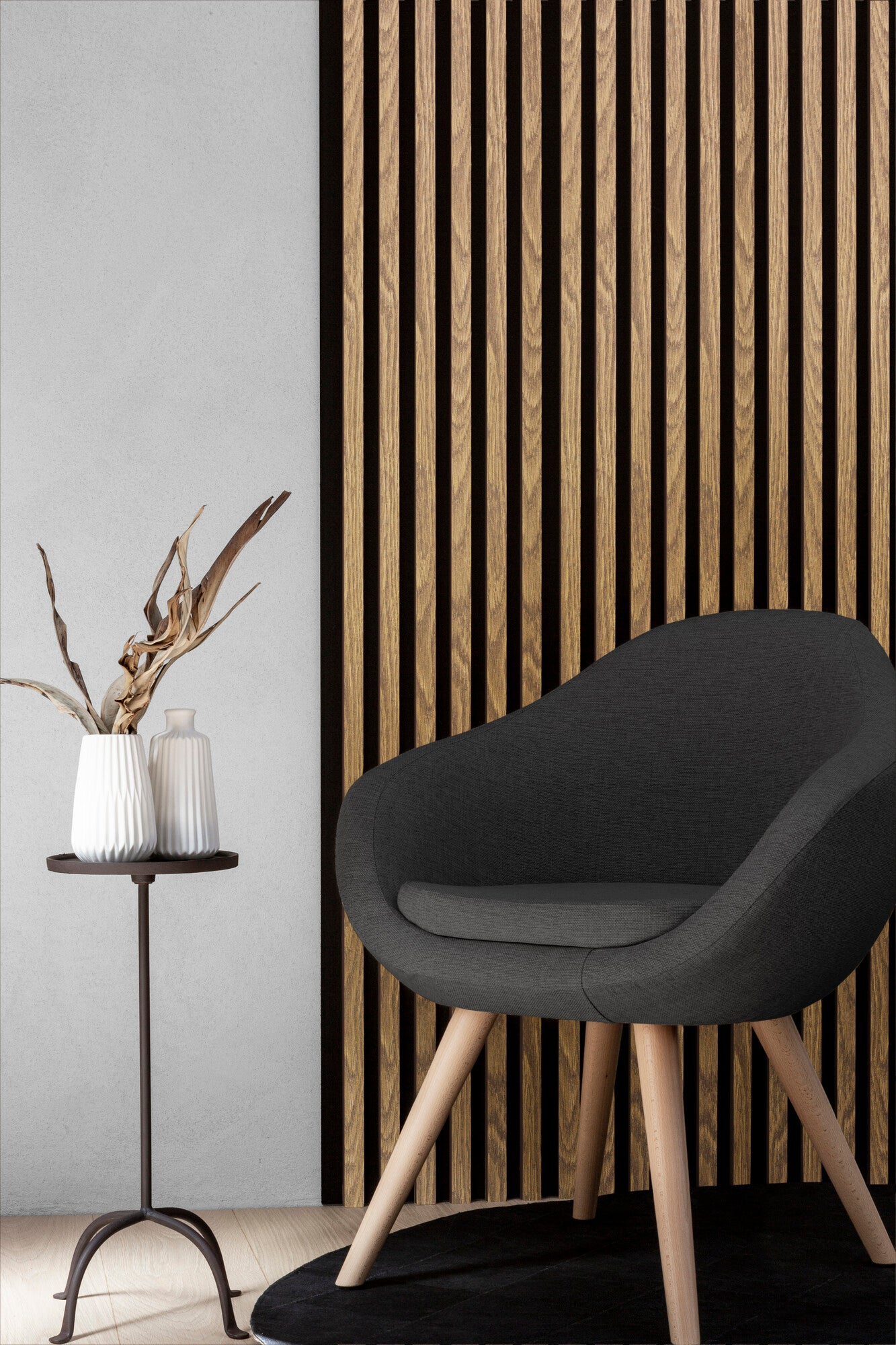 Panel lamelowy na filcowym podkładzie WL 2700x300 dąb jasny, tło czarne 1