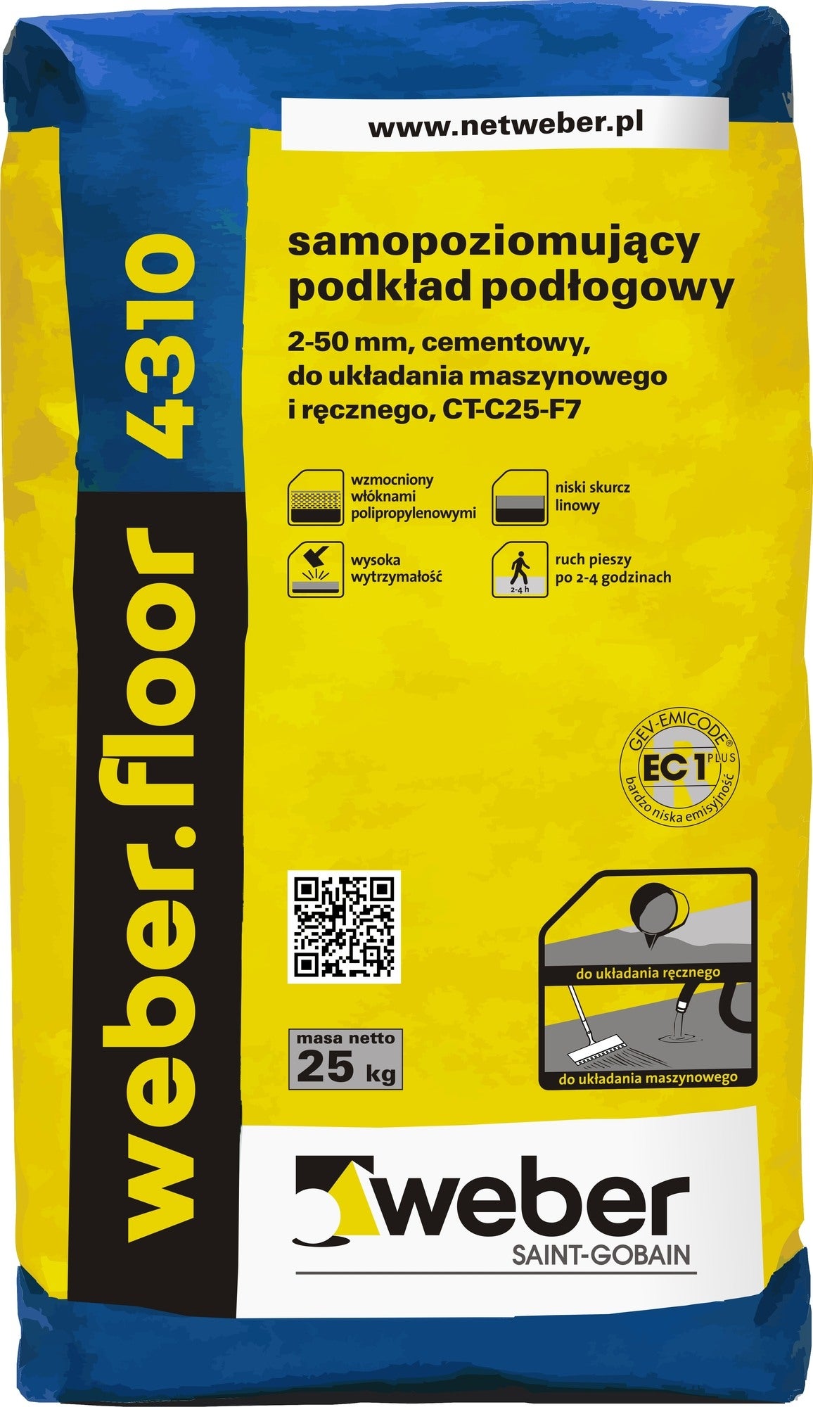 Podkład podłogowy Weber.floor 4310, CT-C25-F7 25 kg, samopoziomujący, szybki, 2-50 mm 1