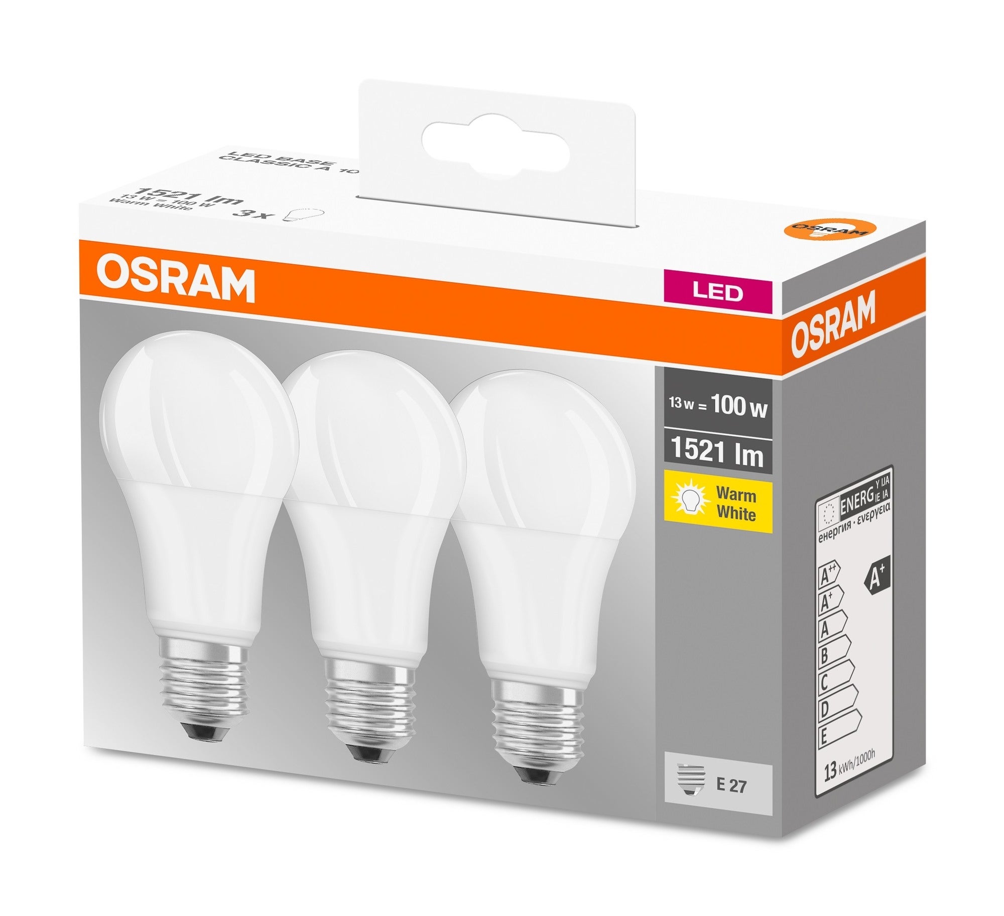 3x żarówka LED E27 A60 13W 1521lm 2700K