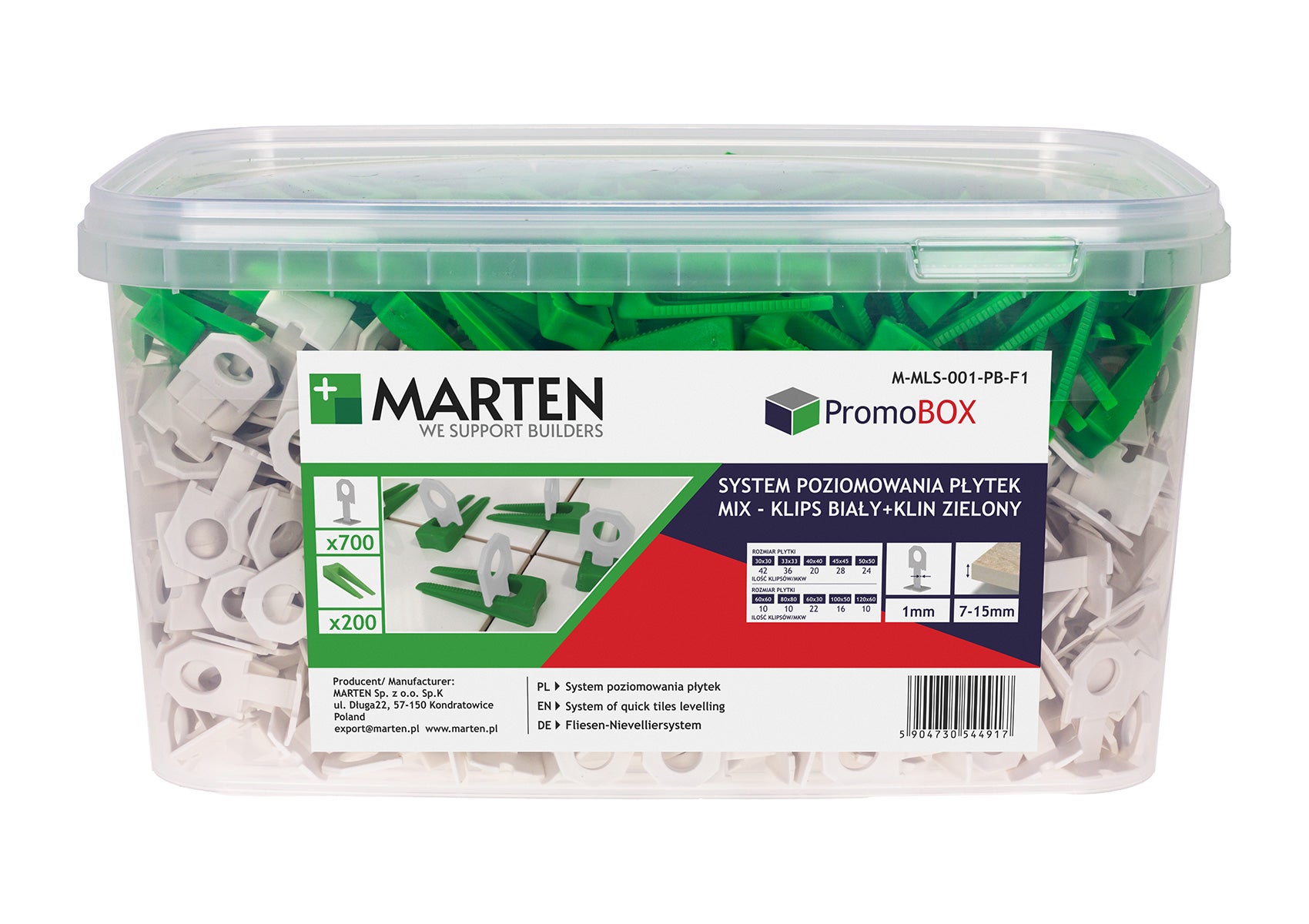 System poziomowania: kliny 200 szt. + klipsy 1mm 700 szt. 1