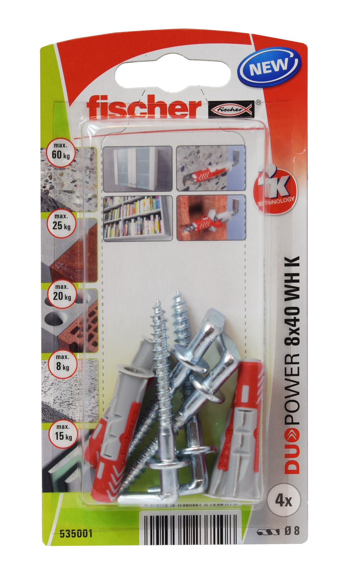 Kołek uniwersalny Duopower 8x40 mm z hakiem prostym