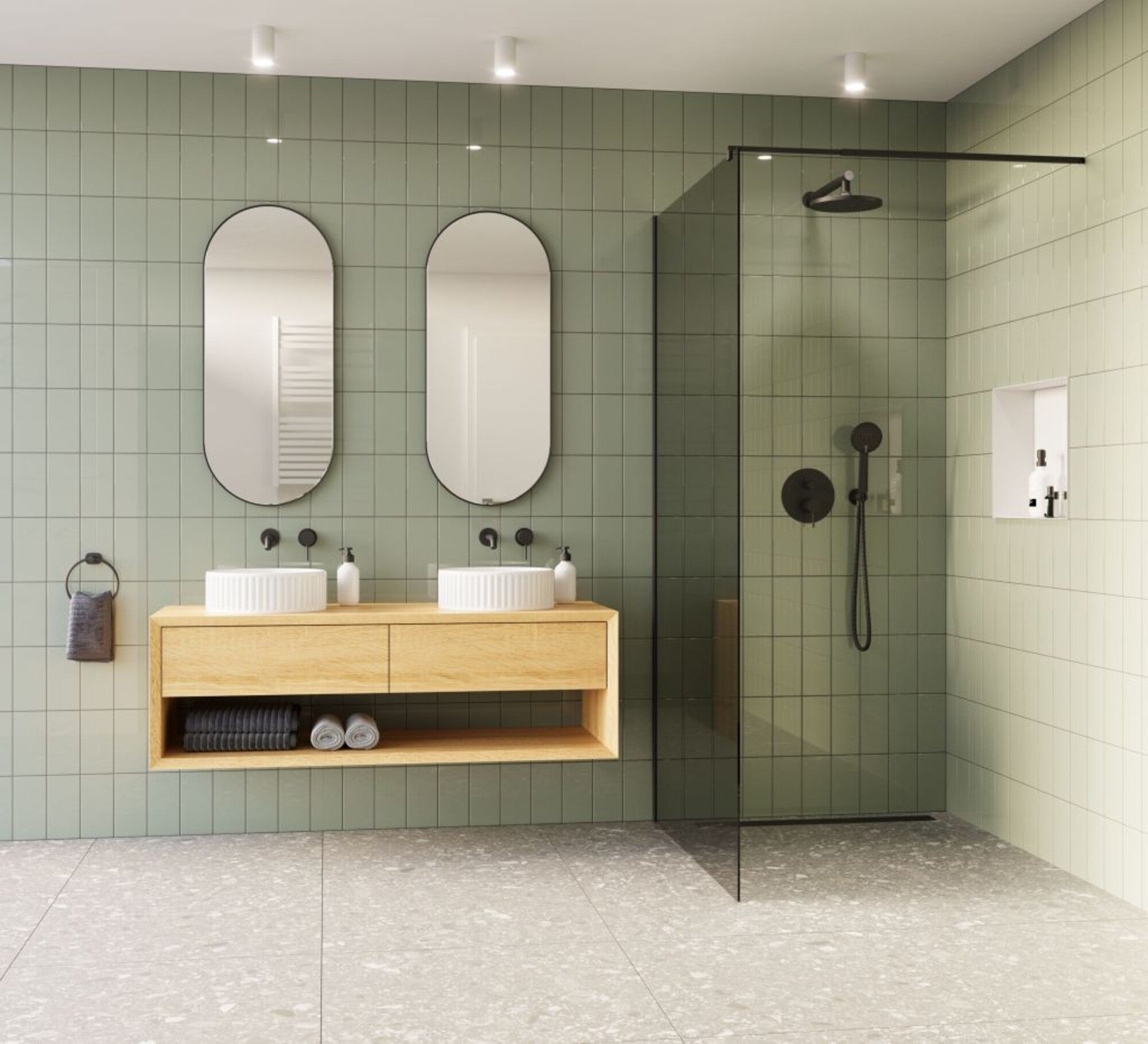 Kabina walk-in Invena 80 x 200 cm czarna szkło 8 mm grafitowe 1