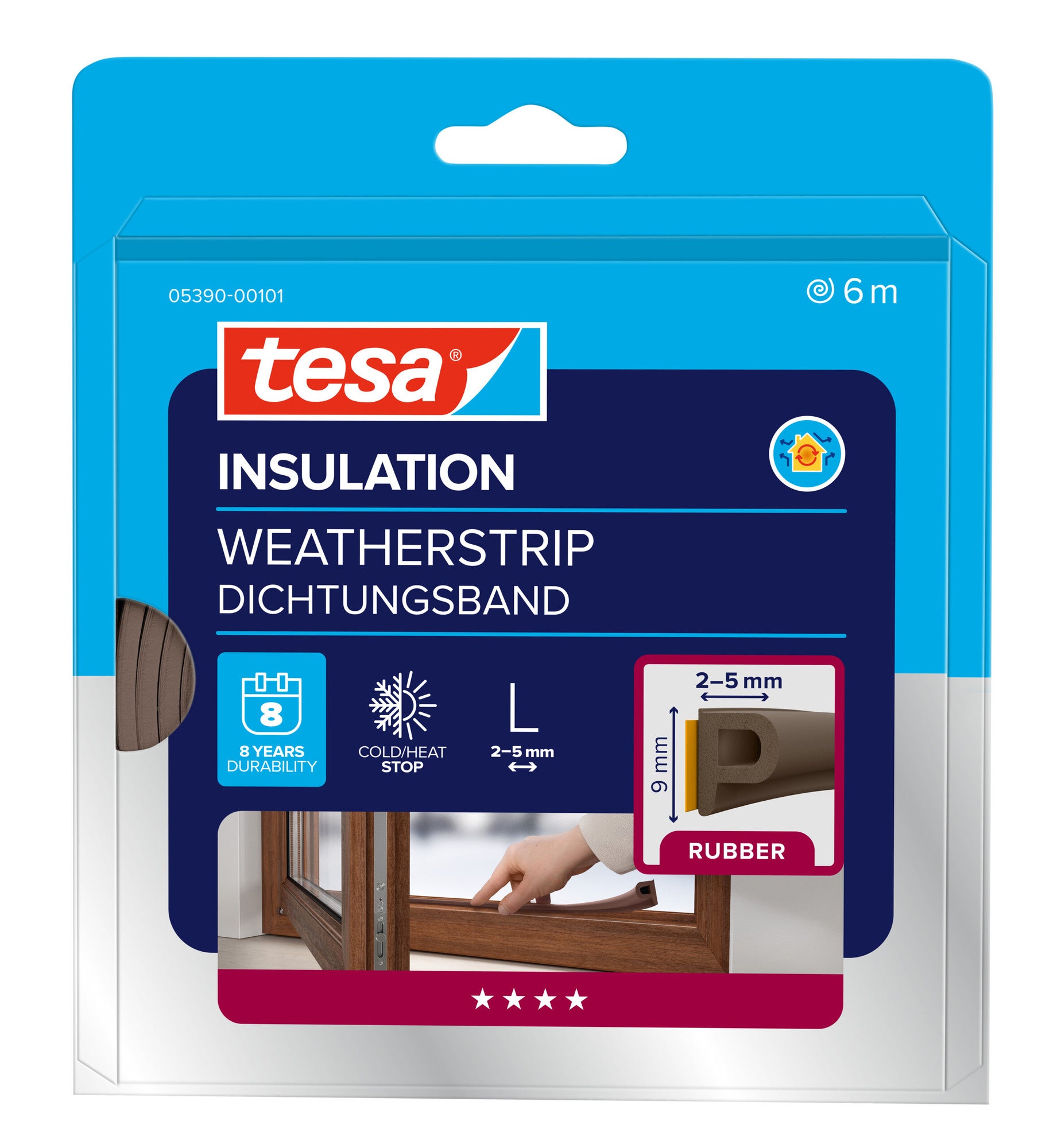 Samoprzylepna uszczelka gumowa do okien i drzwi tesamoll® profil P 6 metrów brązowa TESA 0