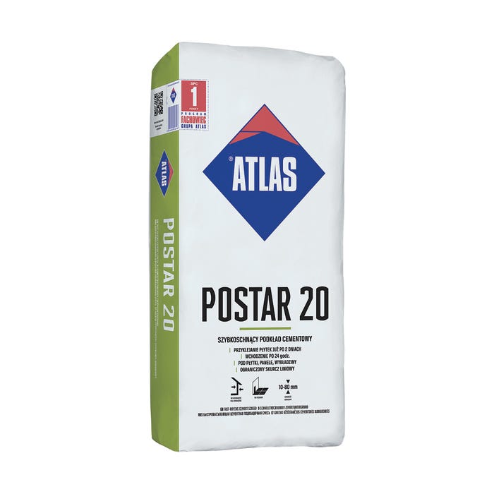 Podkład podłogowy Atlas Postar 20, CT-C20-F4-A9 25 kg, szybkoschnący, 10-80 mm