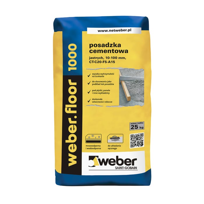 Jastrych cementowy Weber Floor1000, CT-C20-F5-A15 25 kg, 10-100 mm