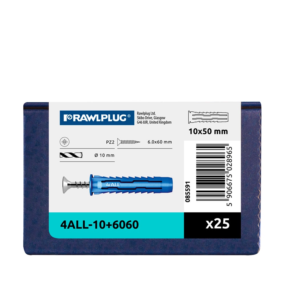 Kołek uniwersalny fi 10 mm z wkrętem 6.0x60 mm (25 szt.) 1