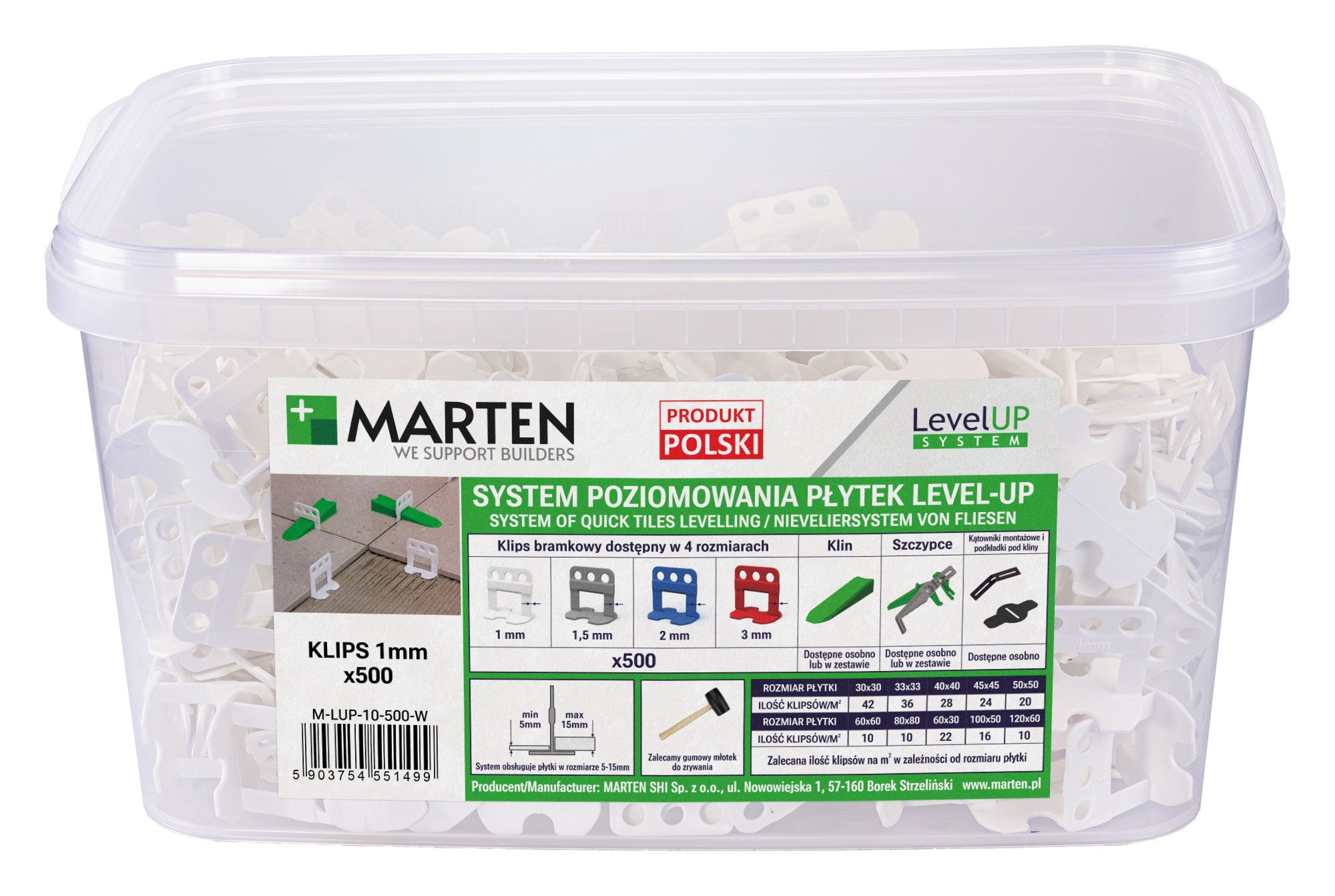 Marten system poziomowania Level Up bramka 1mm 500 sztuk