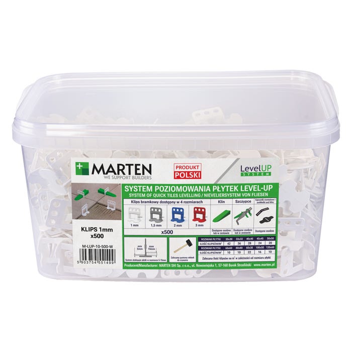 Marten system poziomowania Level Up bramka 1mm 500 sztuk