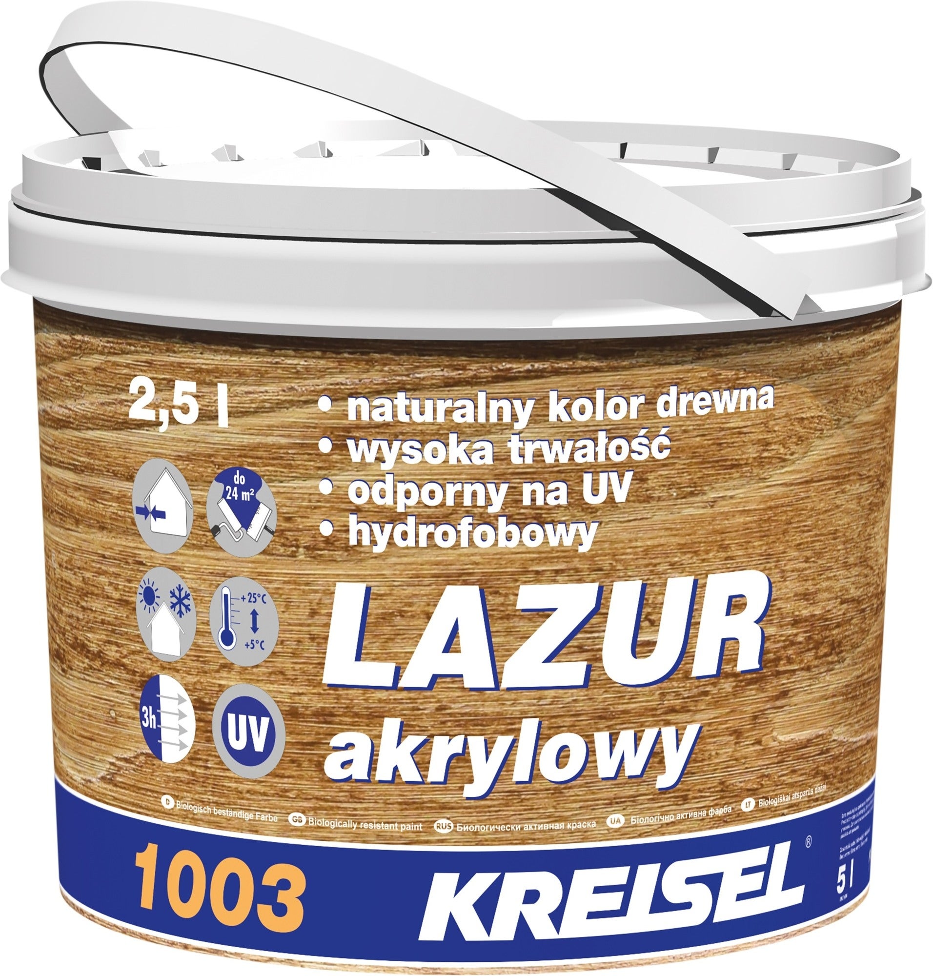 Lazur akrylowy 1003 Kreisel 2,5 l, jasny złoty dąb 0