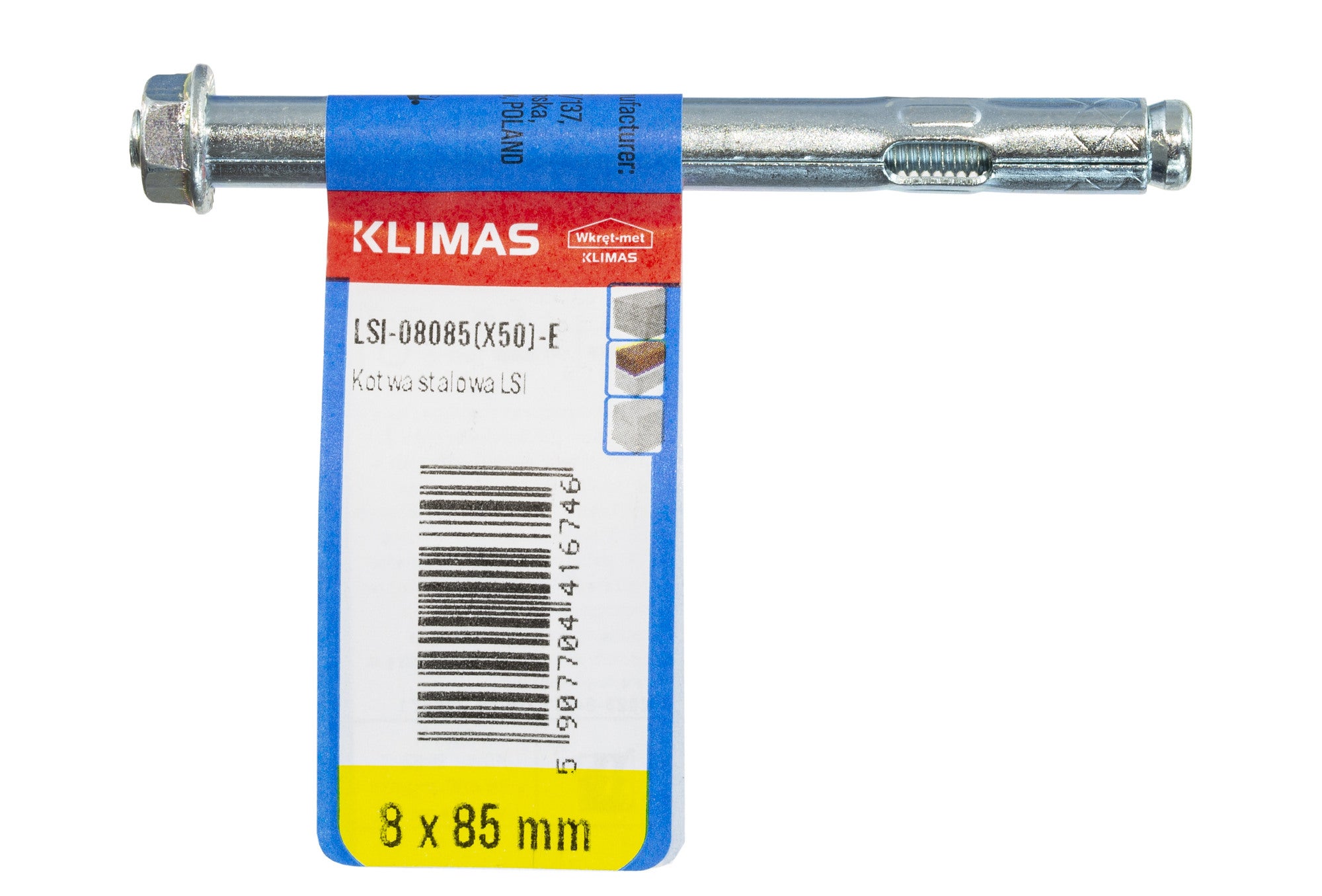 Kotwa stalowa jednorozporowa z nakrętką podkładkową 8x85 mm 0